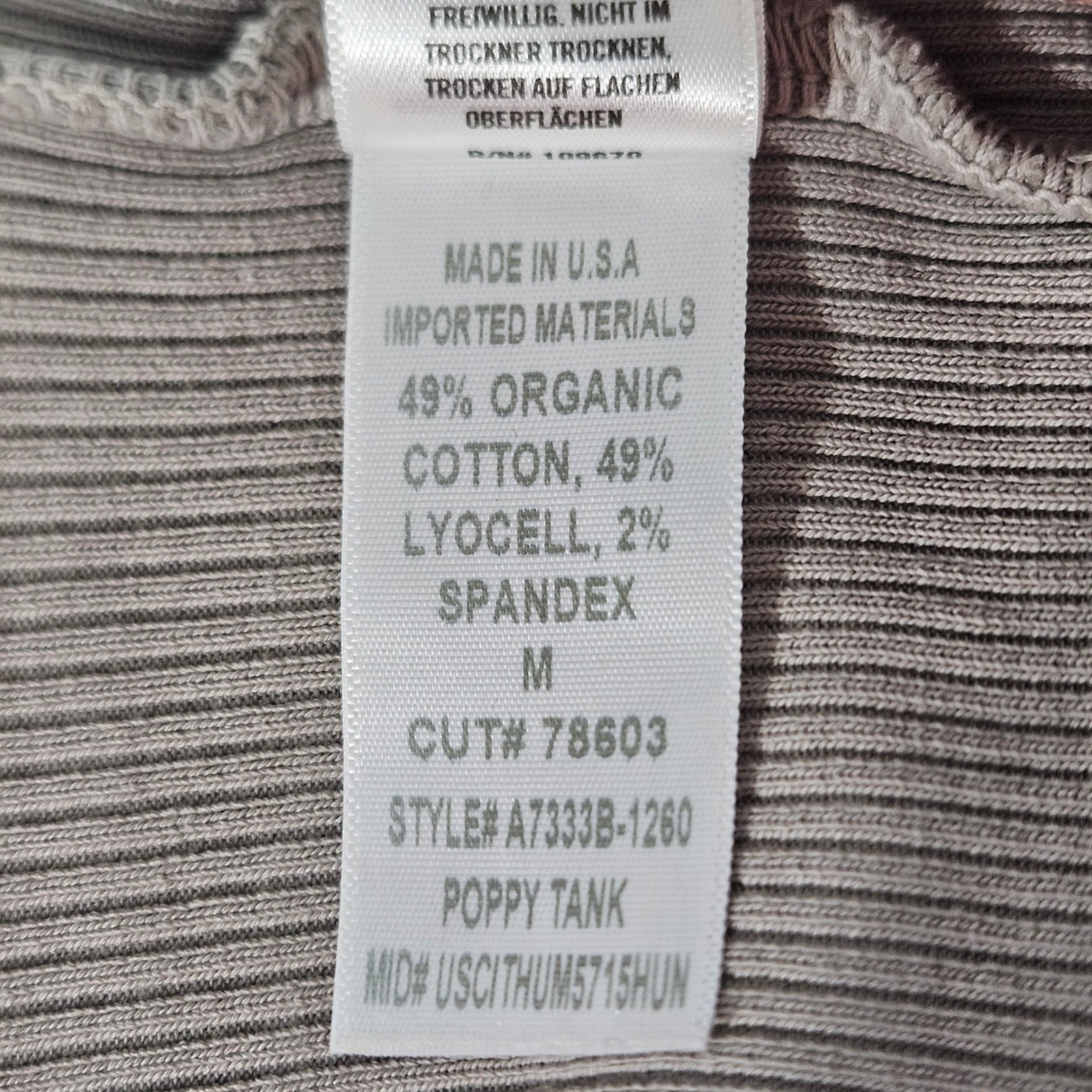 AGOLDE Poppy Tank Top Womens M Taupe Ribbed Organic Cotton Stretch Hippie Earthy