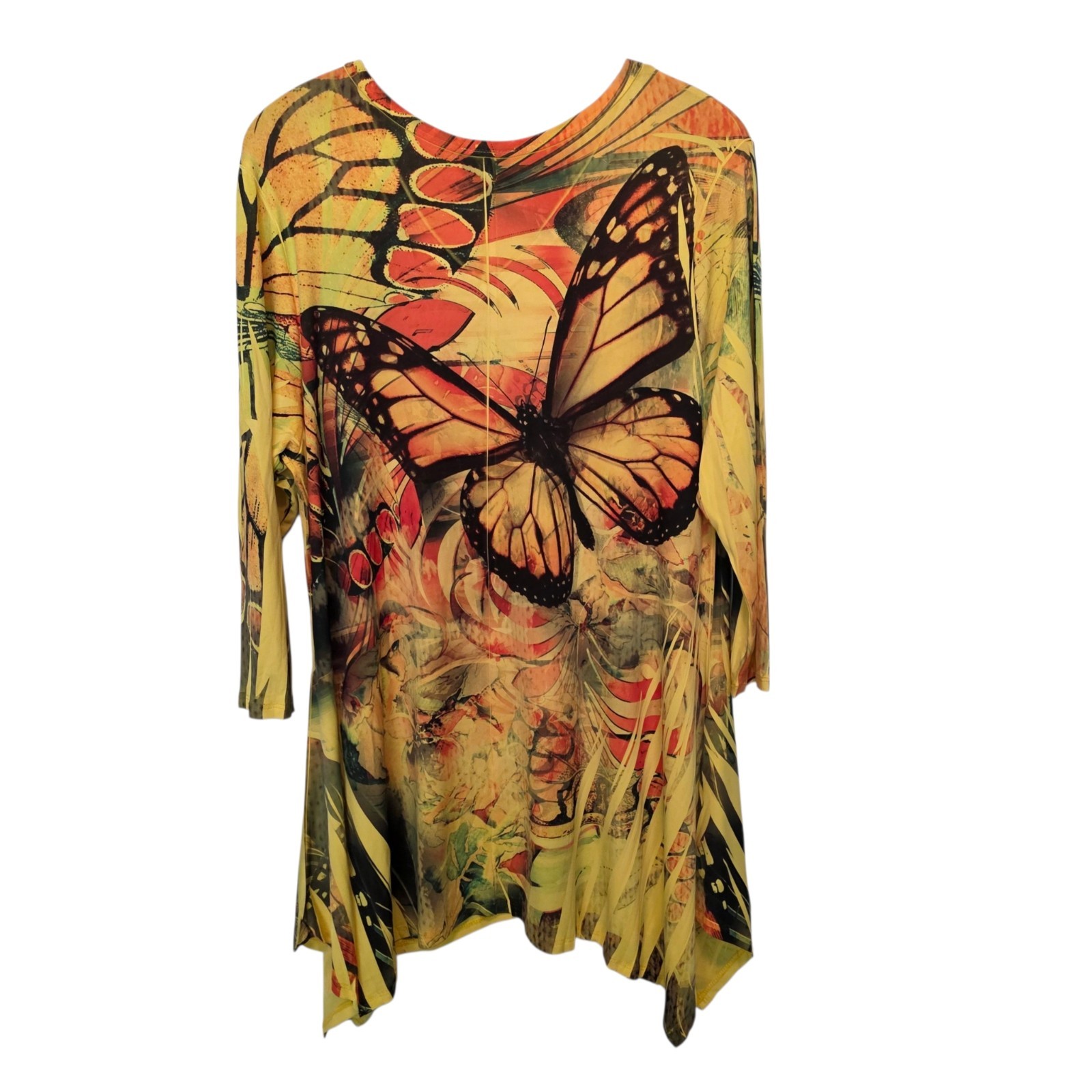Jostar Top Women’s L Yellow Butterflies Floral Palms Colorful