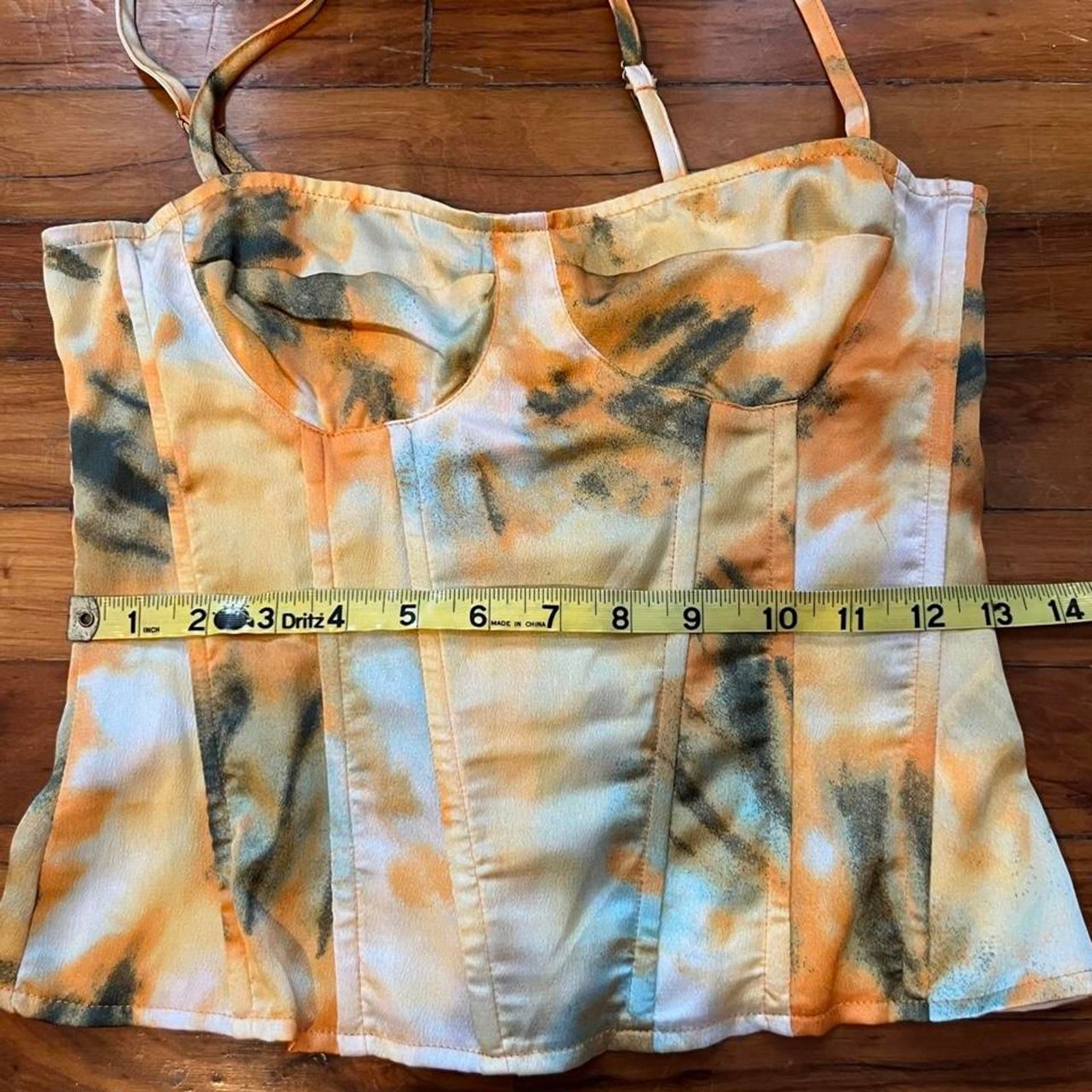 Pretty Little Thing Orange and Yellow Structured Corset Top Size 4 Pretty