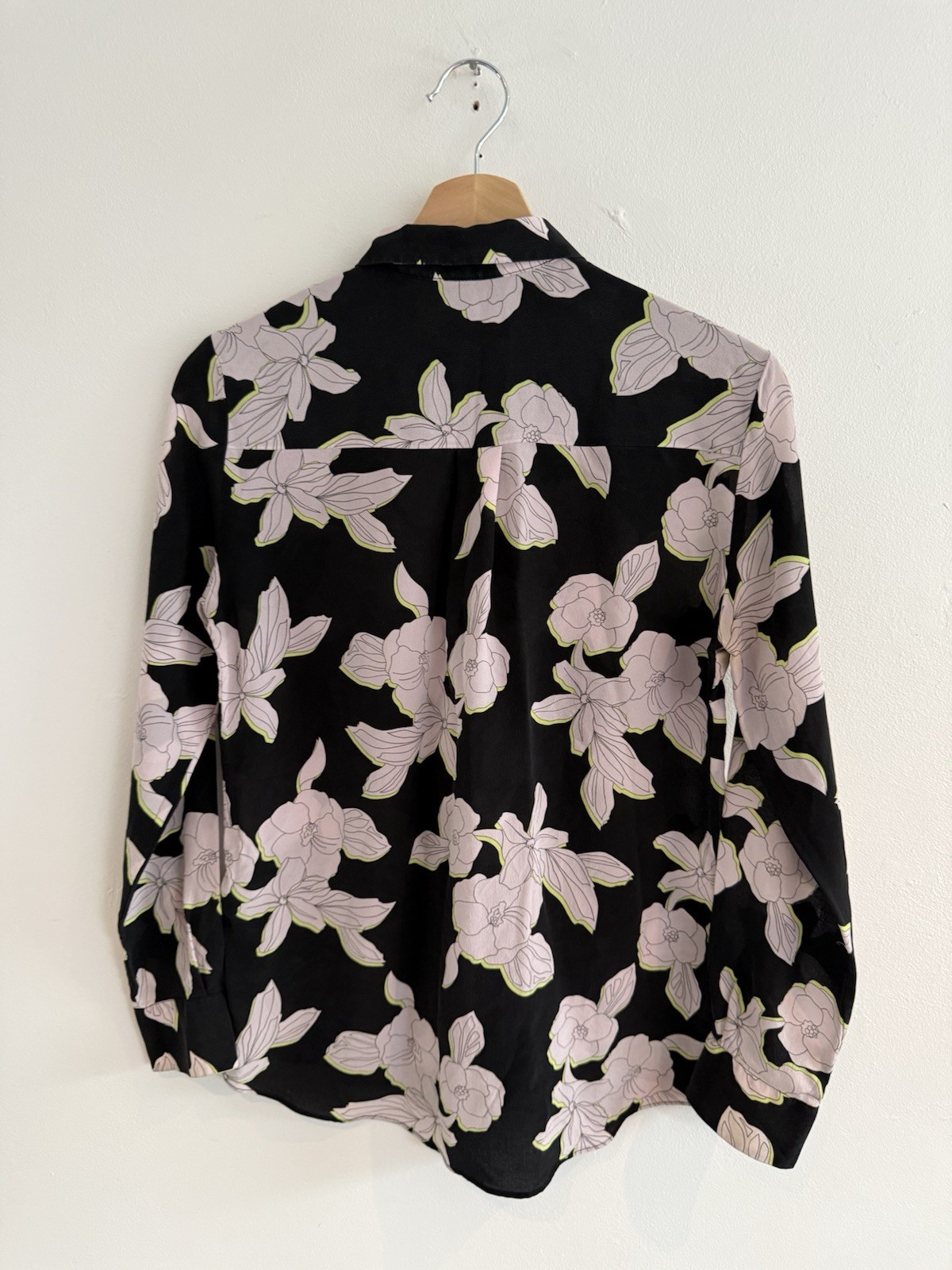 Paul Smith Silk Shirt Blouse Womens 38 Medium Black Floral Flower Button Up