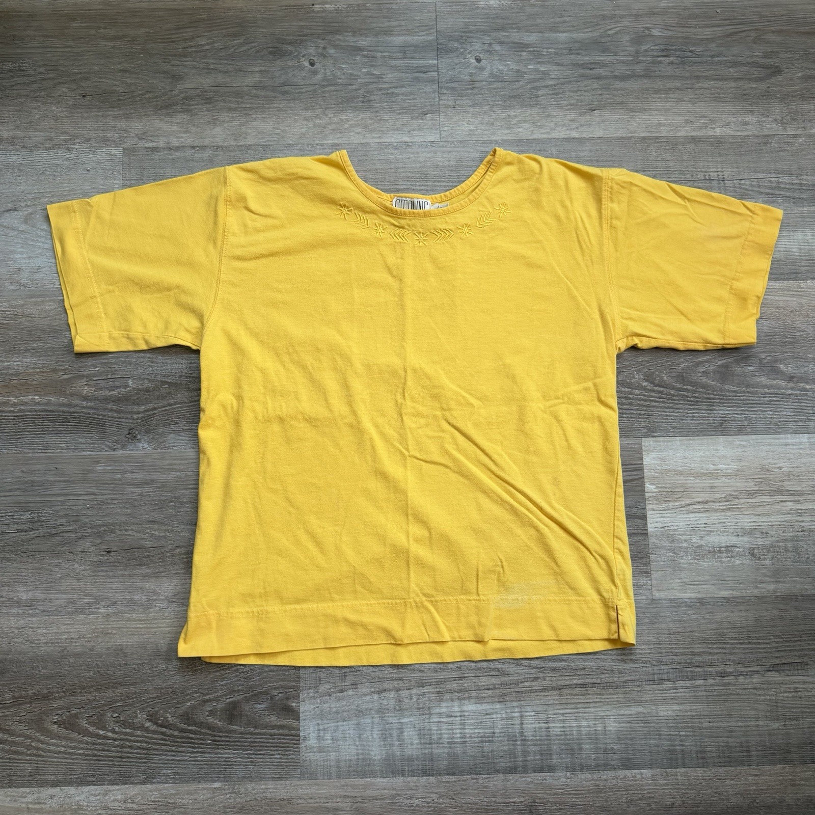 Vintage Sterling Collection Yellow Embroidered Cotton Top Medium Made in Macau