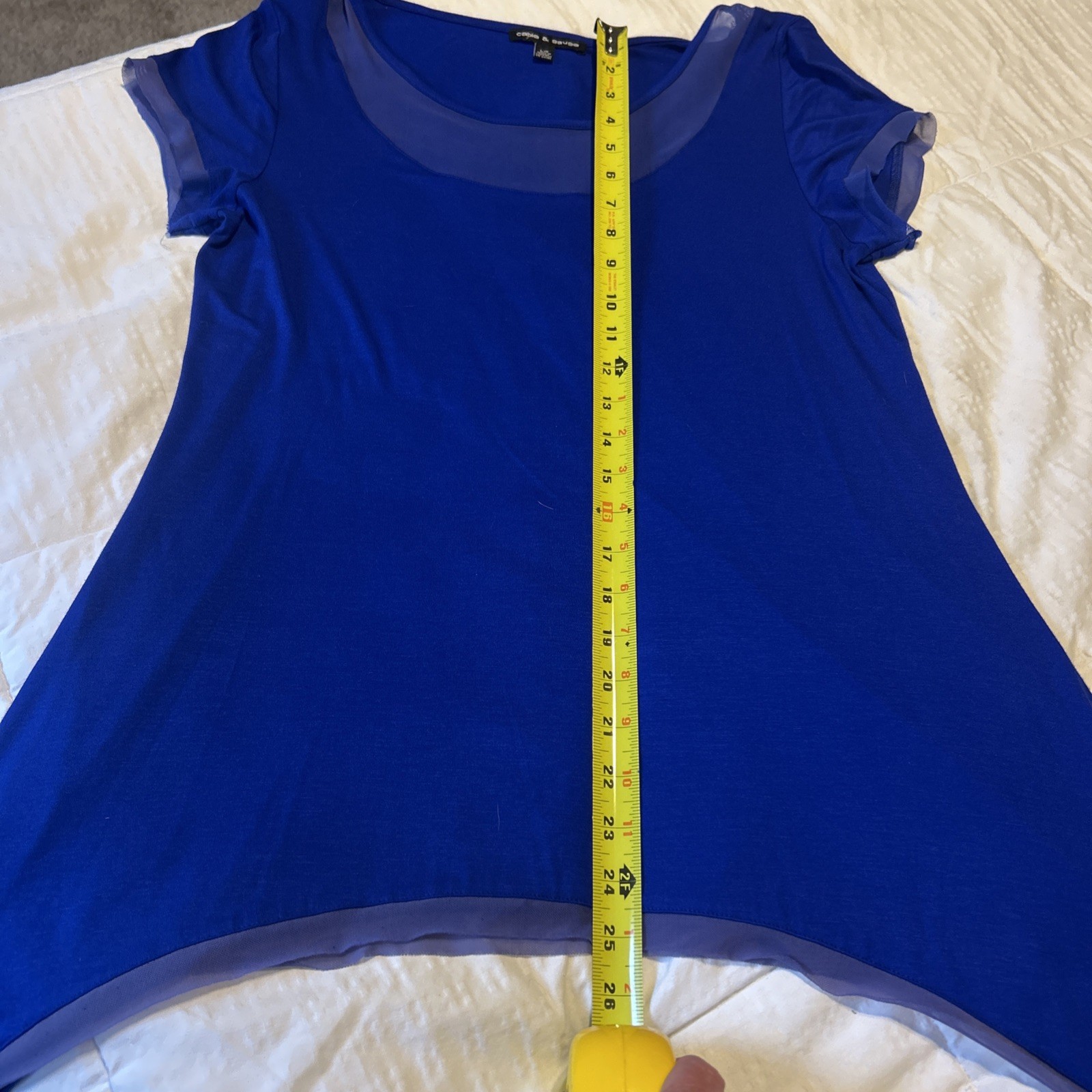 Cable & Gauge Asymmetrical Top Royal Blue Large with sheer ribbon trim