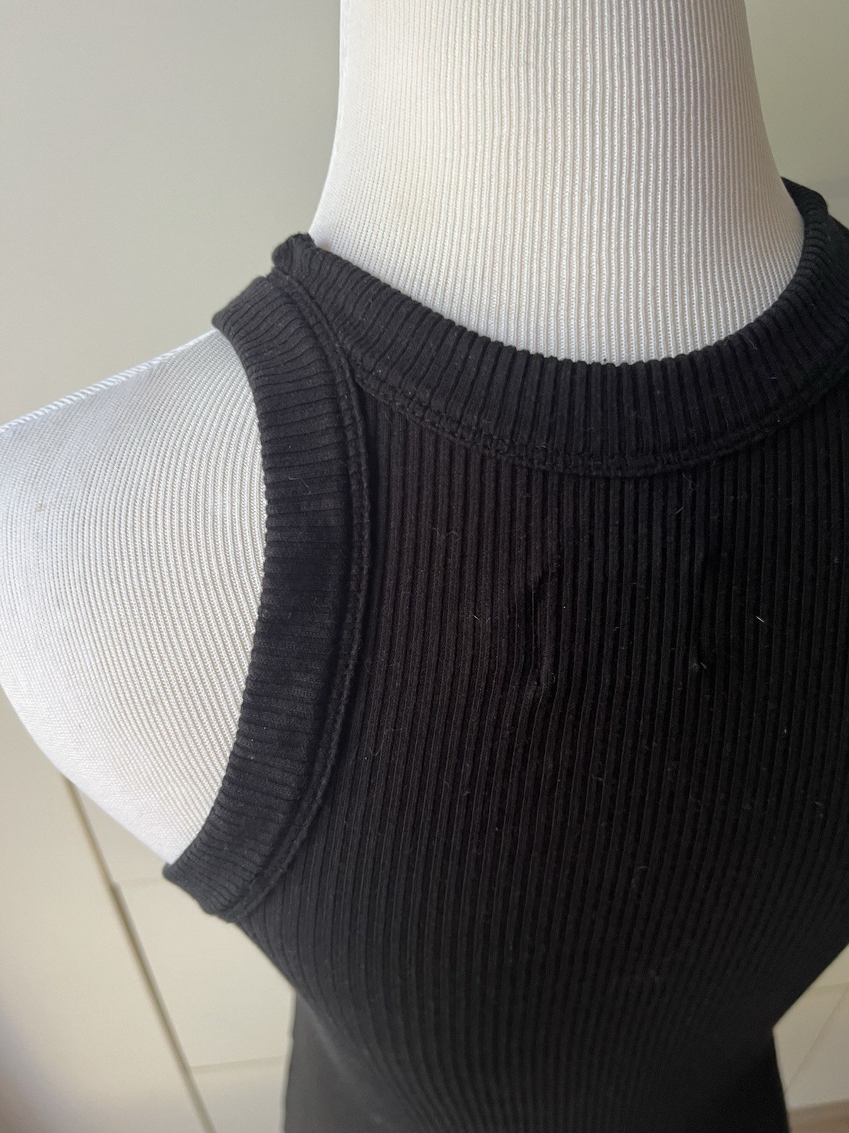 WSLY Ribbed Tank Top Black High Neck Tencel- Size Small