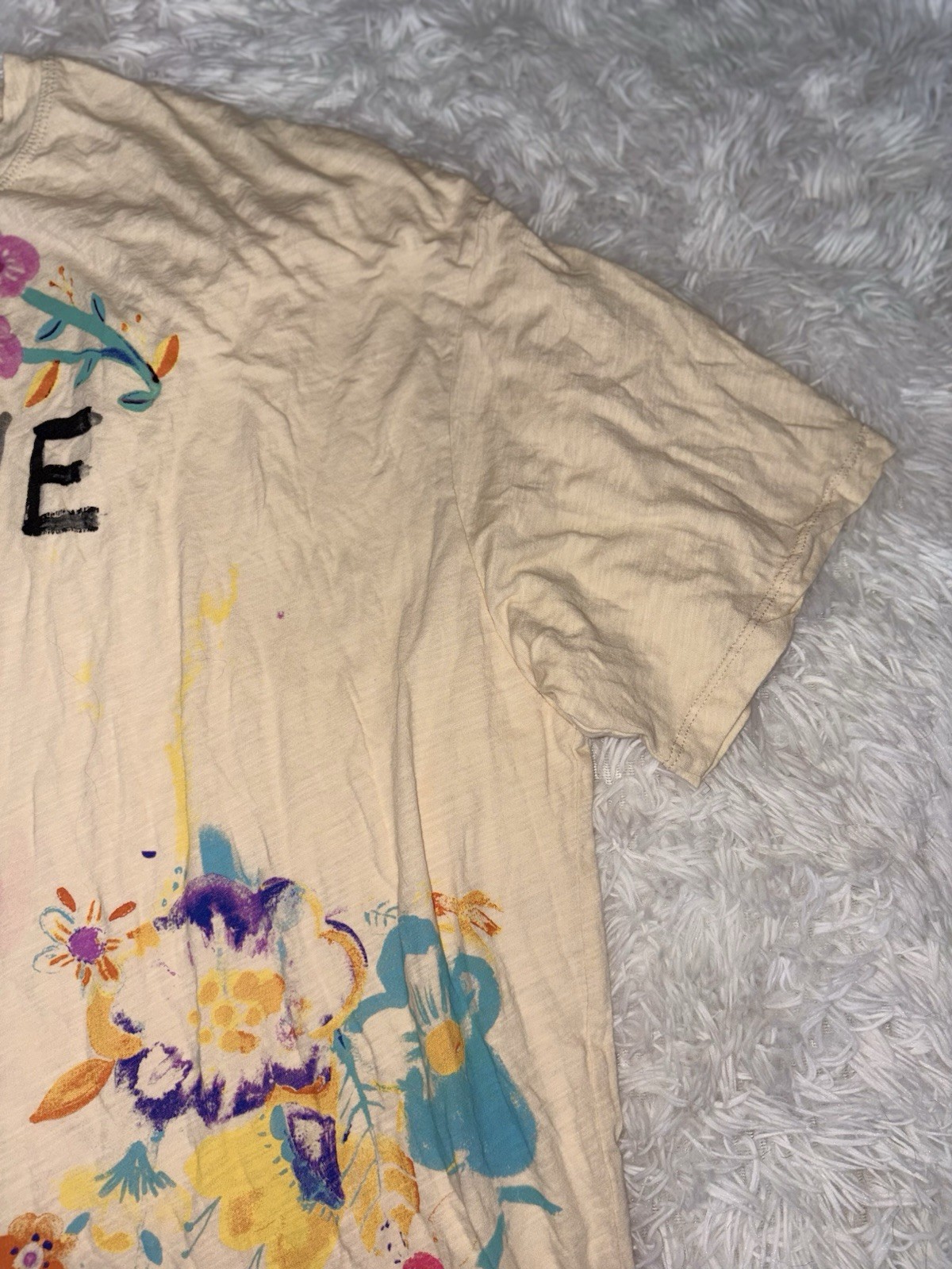 Natural Life “Love” Colorful Floral One Size Tee. Exc. Cond. So Pretty
