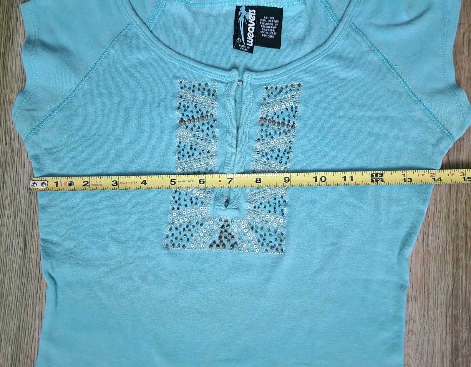Weavers Aqua Blue Cap Sleeve Top Sequin Front Hook Eye Junior S Lightweight Y2k