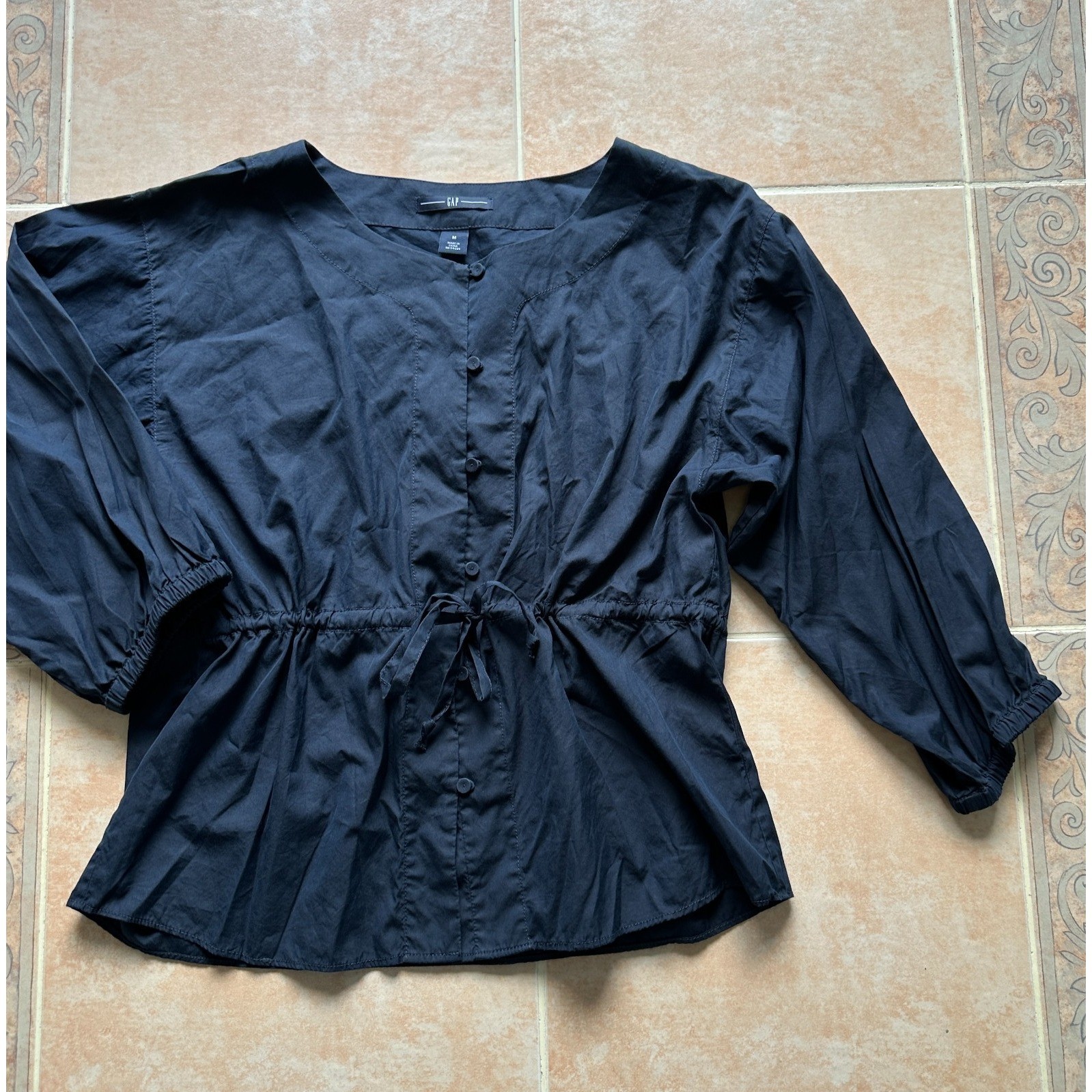 Gap cotton silk blend 3/4 sleeve blouse navy Women size M