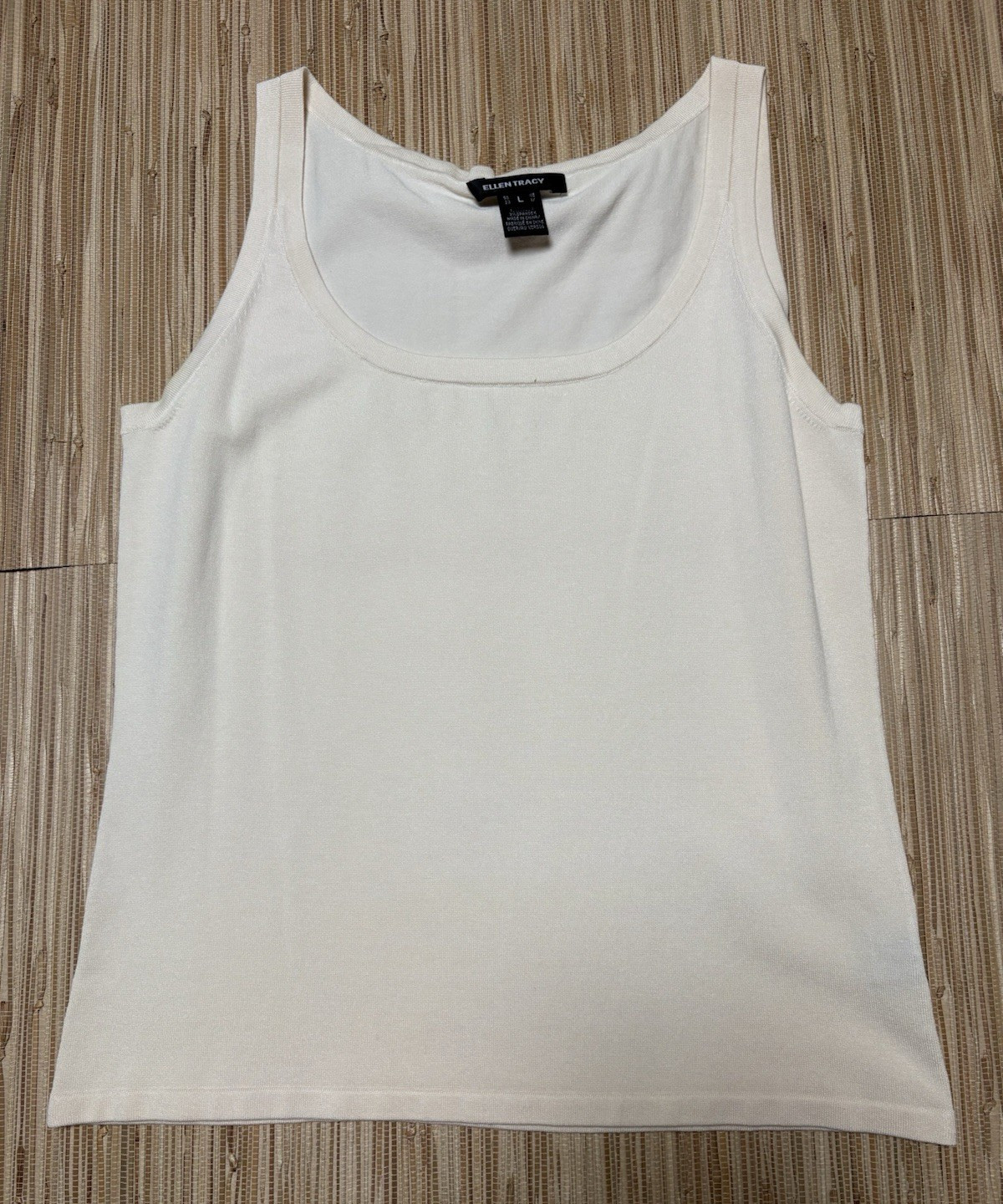 Ellen Tracy Ivory Solid Scoop Neck Sleeveless Pullover Knit Tank Top L