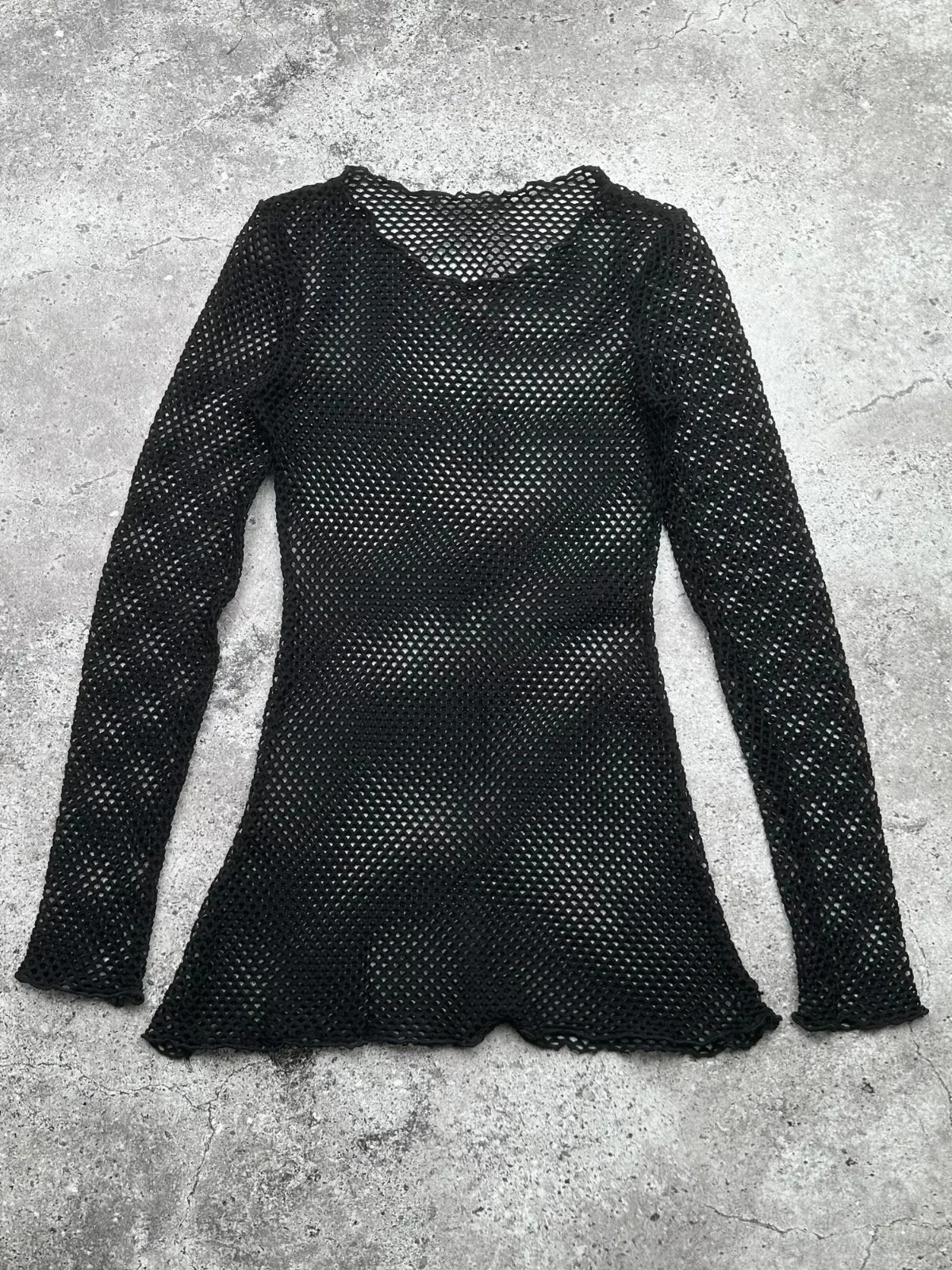 Mesh Knit Long Sleeve Top Sheer Stretch Y2K Goth Grunge Women’s Size XS