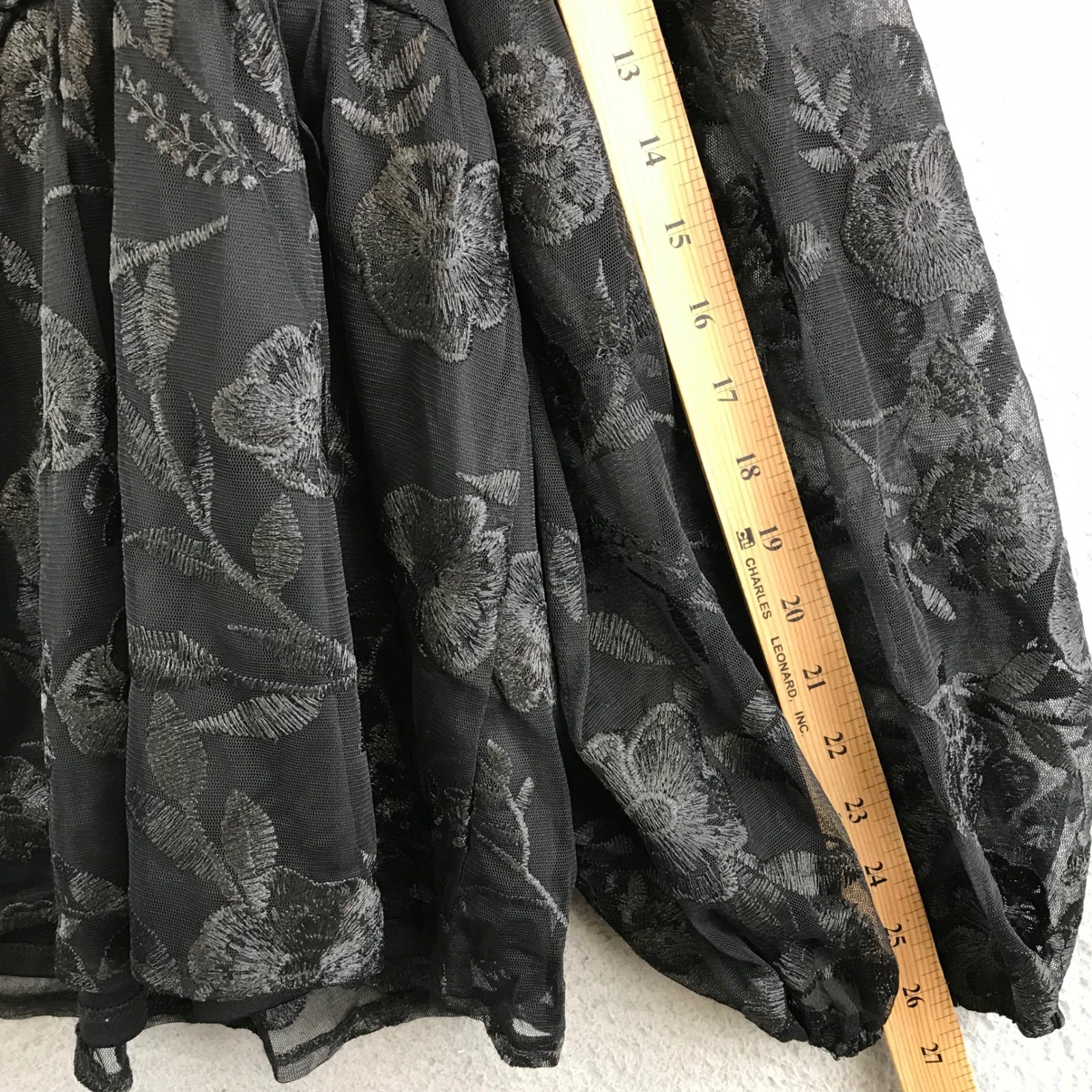 Arula Black Floral Sheer Overlay Square Neck Long Sleeve Blouse size B