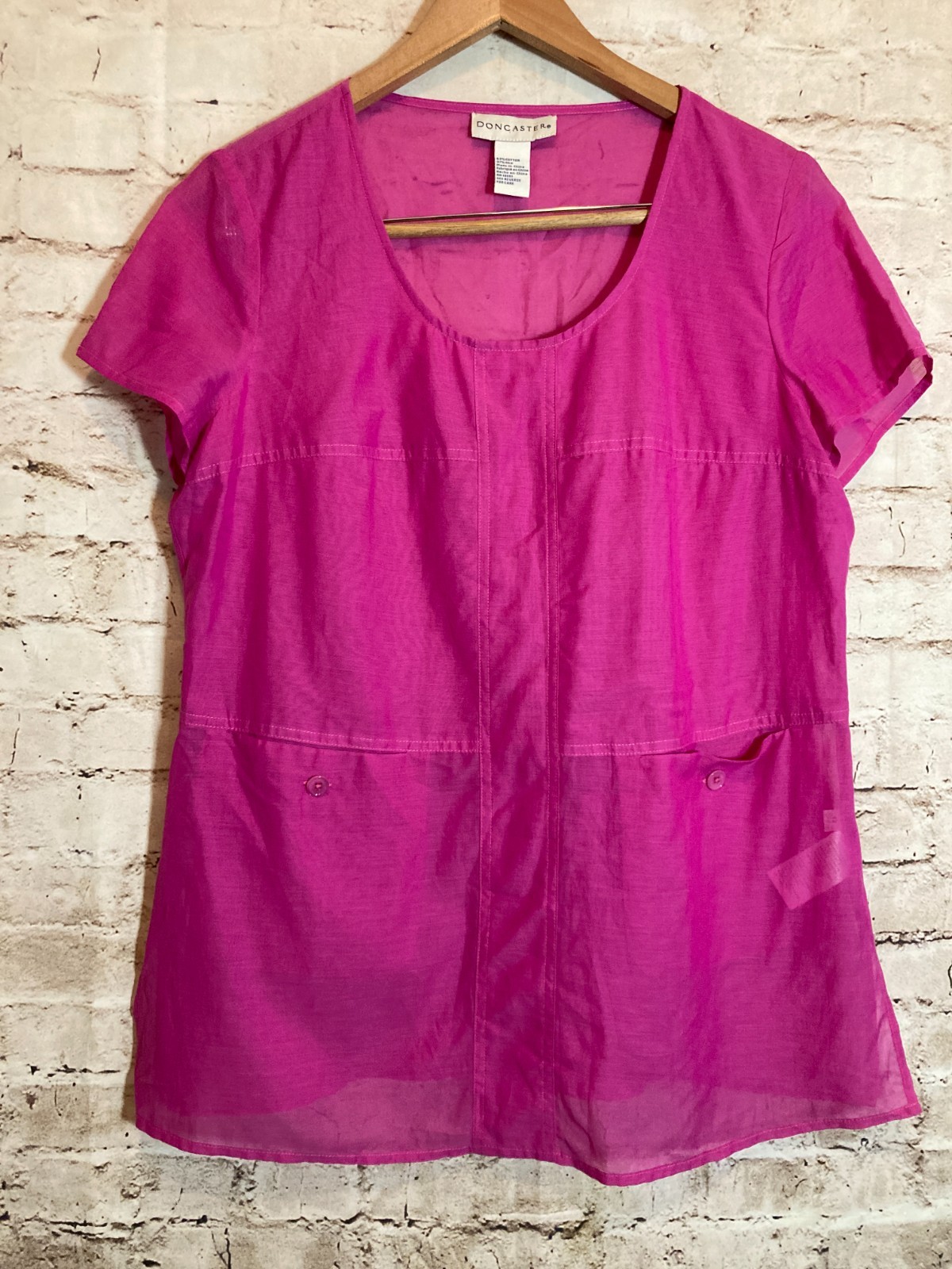 Doncaster Top Womens 12 Cotton & Silk Lightweight Hot Pink Lagenlook Semi Sheer