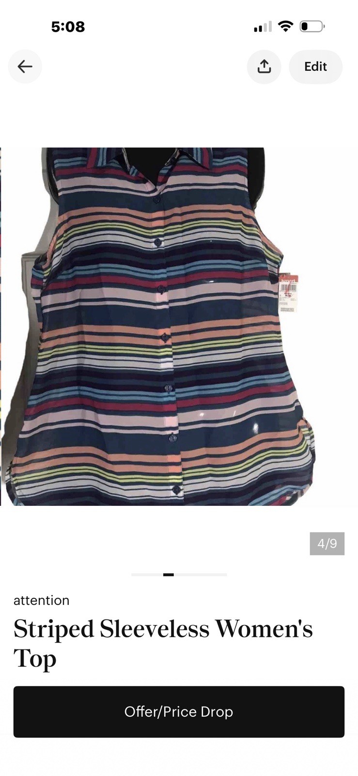 Attention Medium Size Striped Sleeveless Blouse