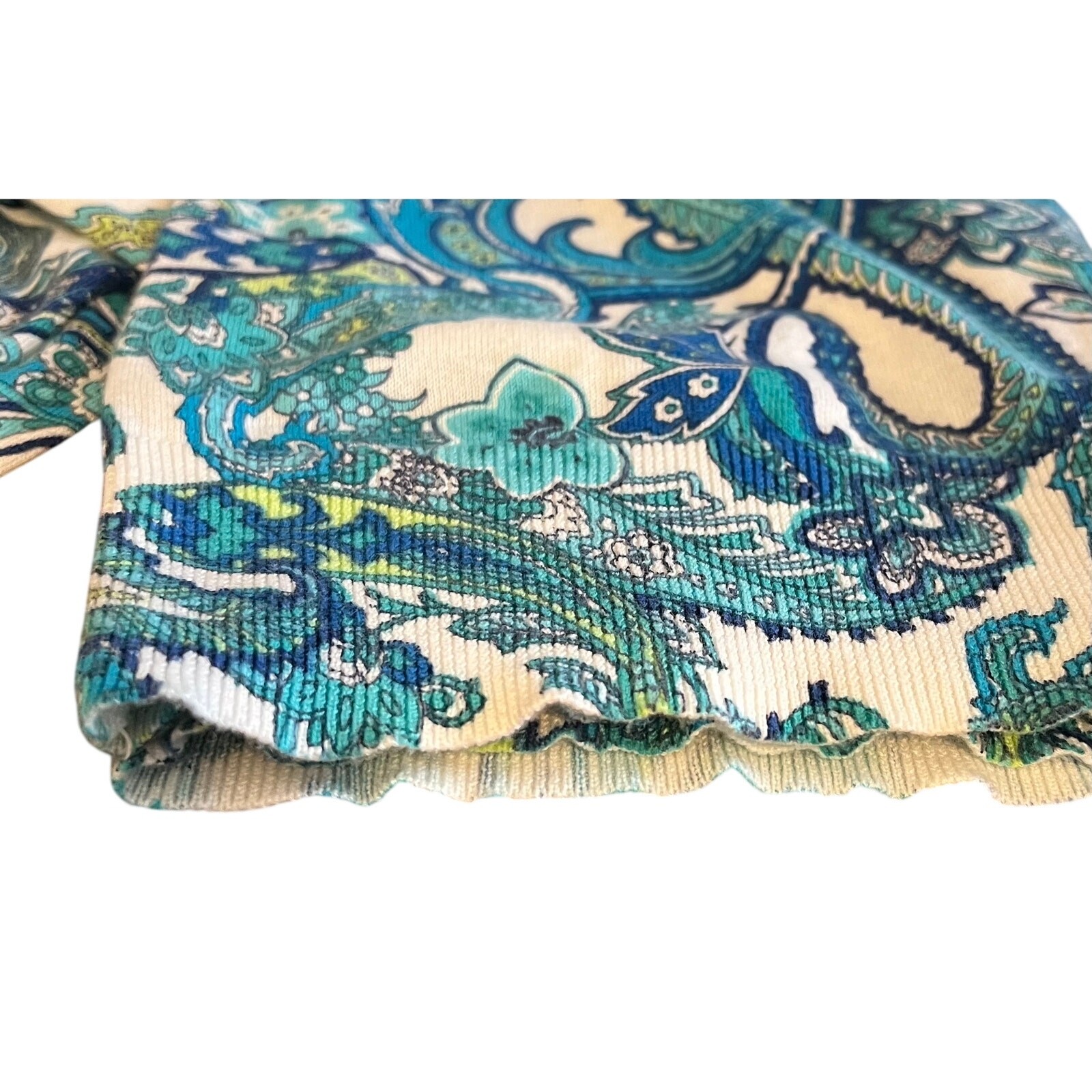CHAPS Blue Green Paisley Knit Cardigan Button Front 3/4 Sleeve – Tag Missing