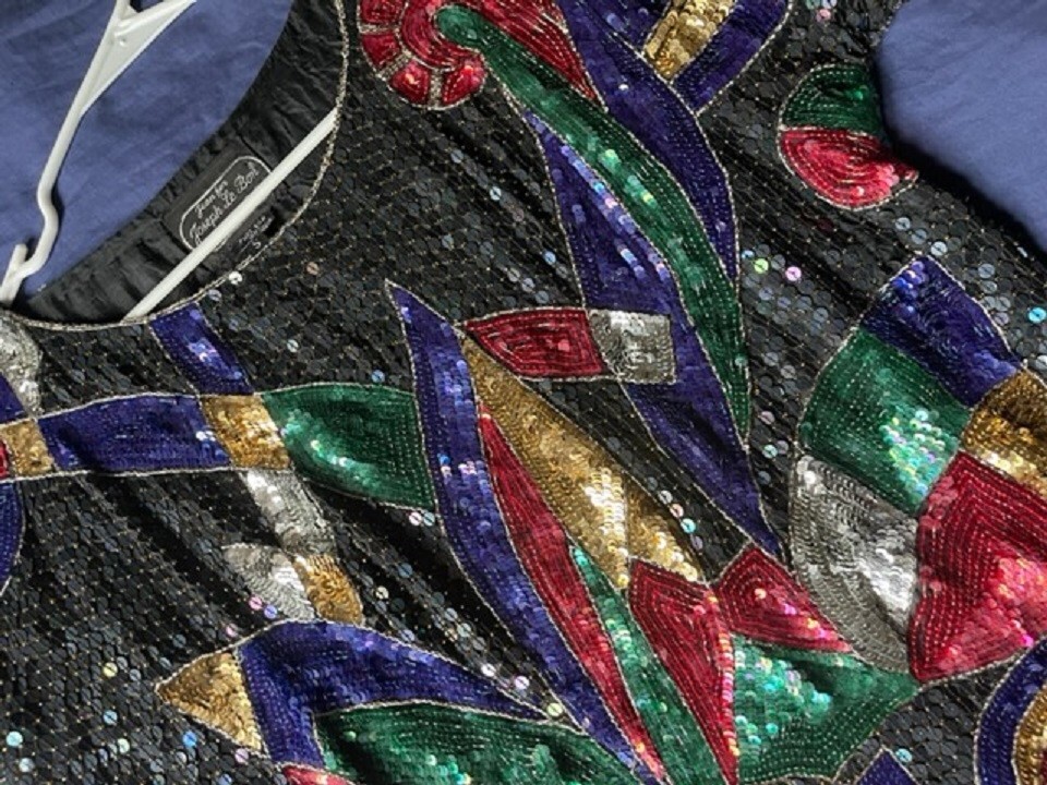 Vintage 90’s Joseph Le Bon 100% silk blouse shirt sequins abstract S