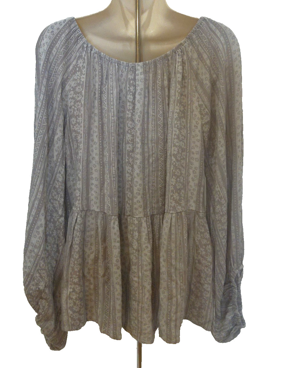 Oddy Women’s Medium Lightweight Babydoll Long Sleeve Boho Blouse Top