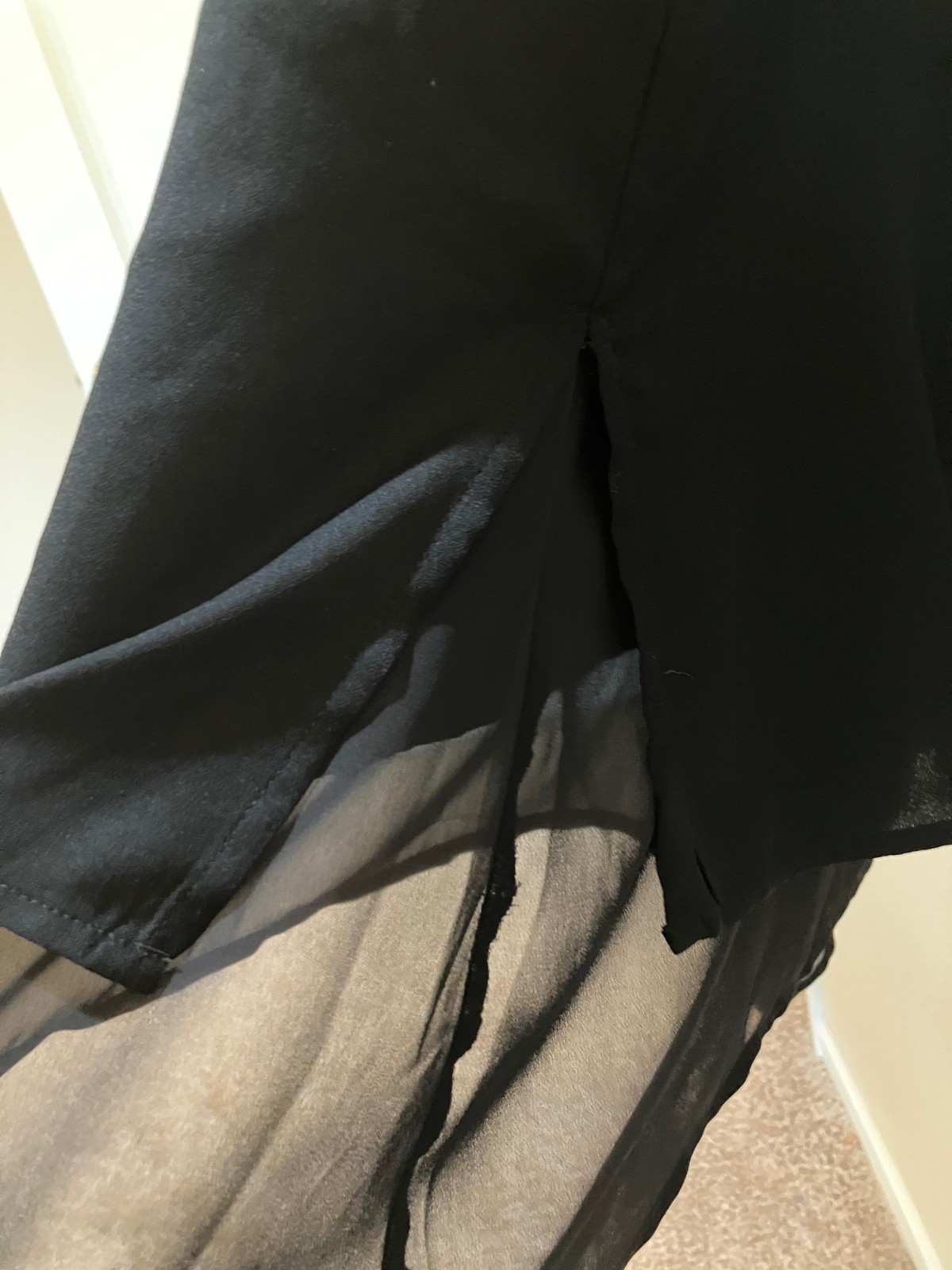 Worthington Black Sheer Overlay Tunic Top Layered Sleeveless Hi Low Flowy Size M