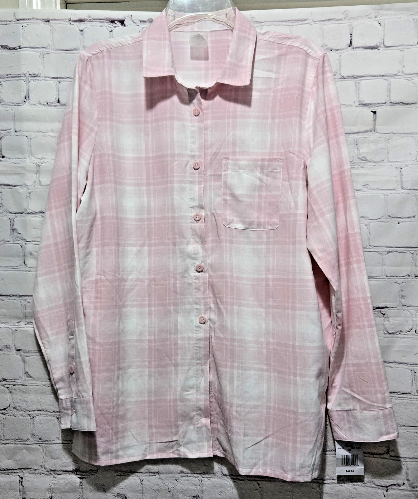 Zeroxposur Womens L Dri-fit Button Down Shirt Pink Plaid Active Lightweight