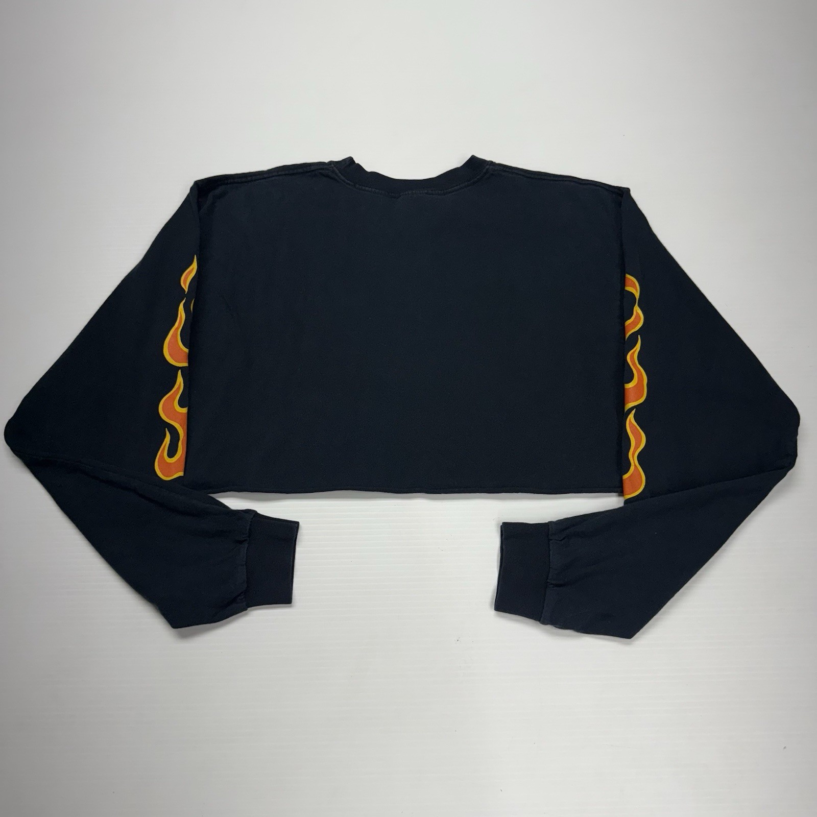 Vtg Anvil Snowmobile Flame Logo Montague Inn NY Womens Cropped Shirt L Black USA