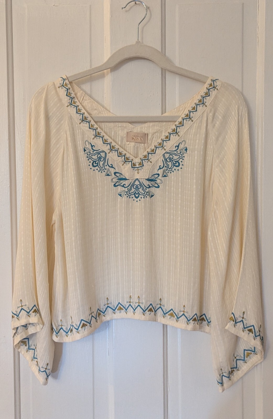 NWT NKN NEKANE EMBROIDERED FOLK BOHO FESTIVAL BELL SLEEVE TOP | SIZE S