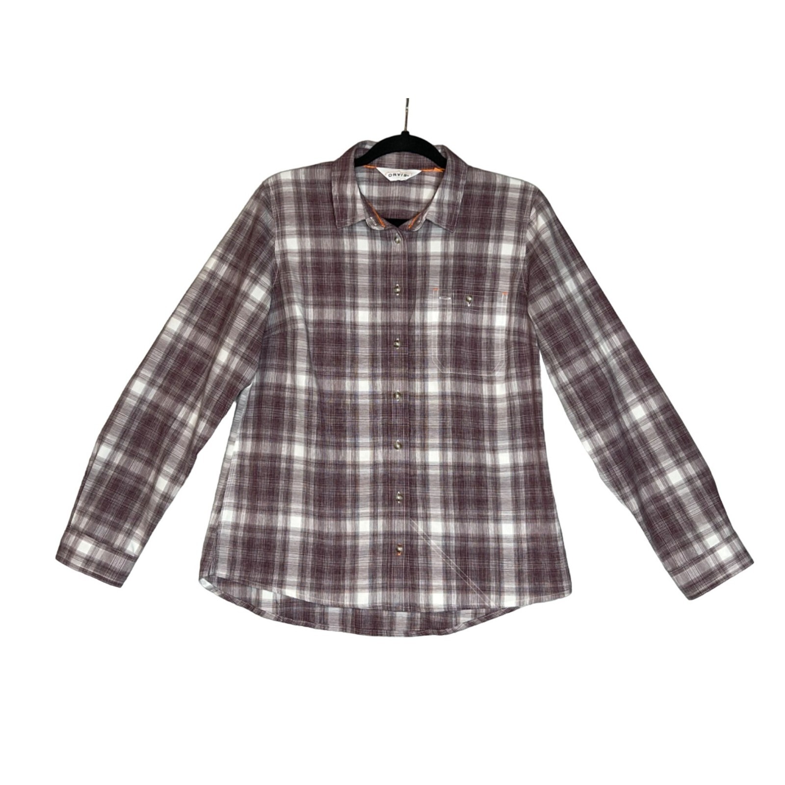 Orvis Womens Medium Purple Plaid Button Up Quick Drying Shirt Long Sleeve
