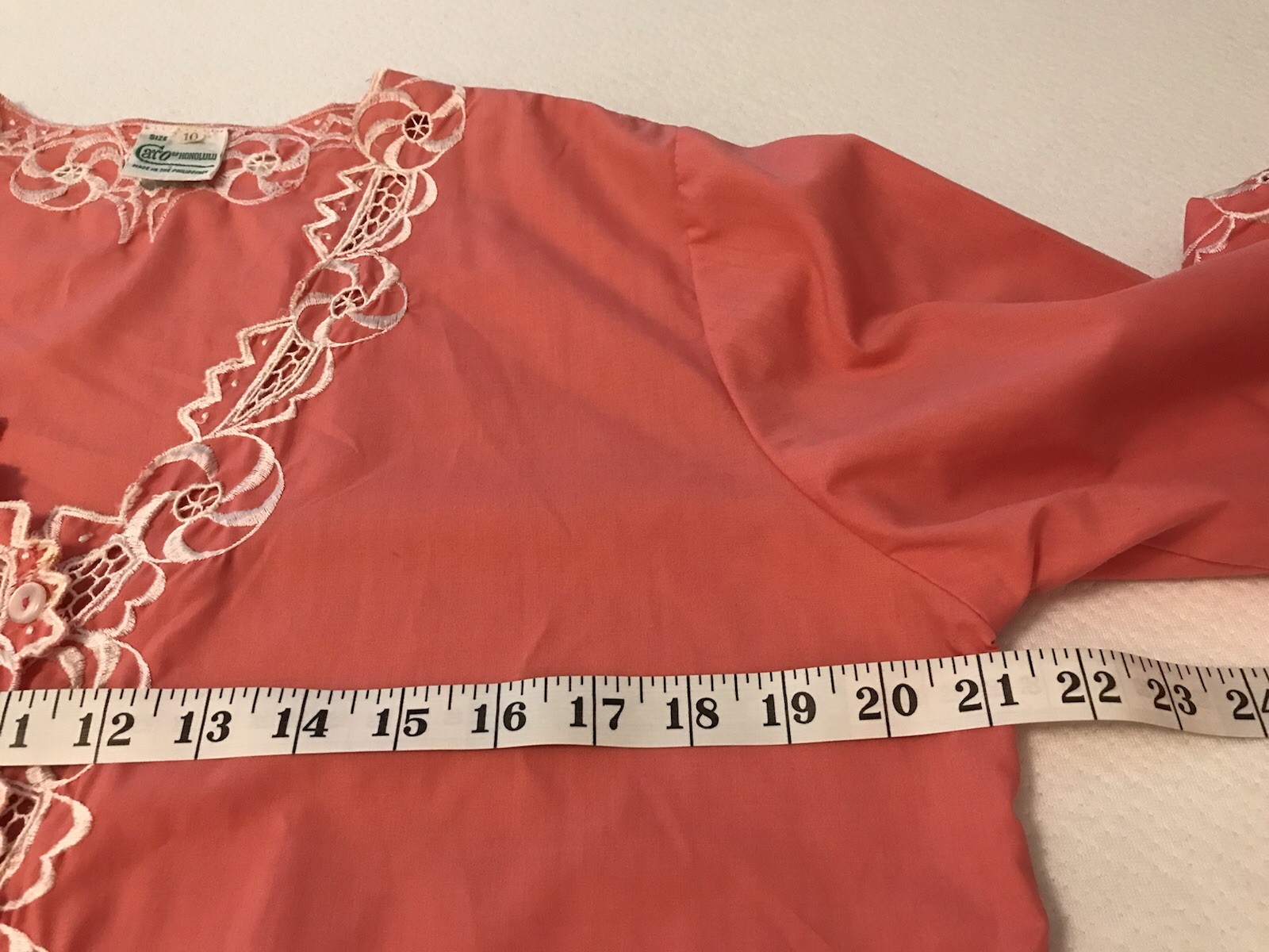 Caro Of Honolulu Womens Sz 10 Medium Embroidered Button Up Tunic Top Boho Orange