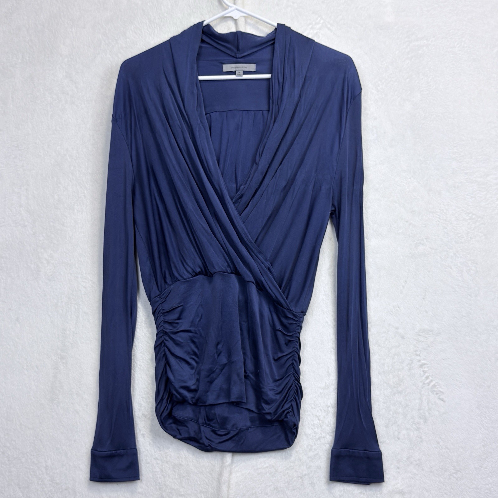 Classiques Entier Silk Blend Cowl Neck Cinched Waist Indigo Blouse NWOT