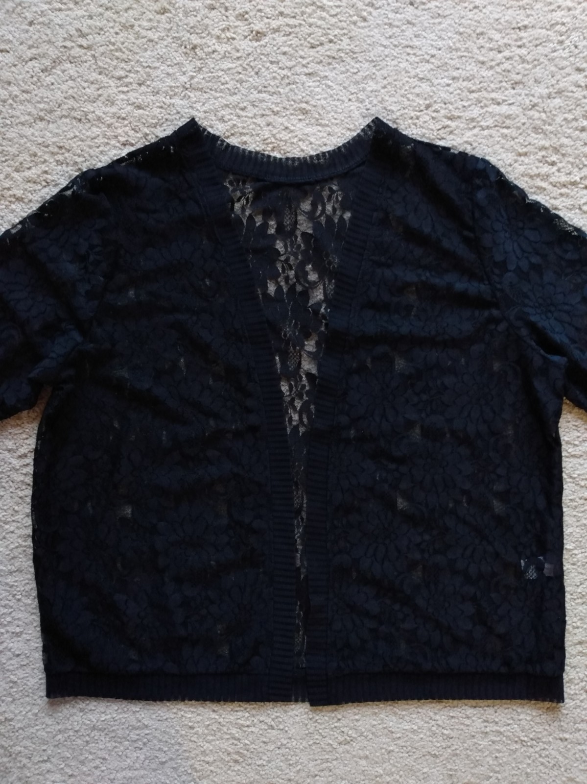 Black Floral Lace Stretch Bolero Jacket open front 3/4 Sleeves New NWOT Sz Large