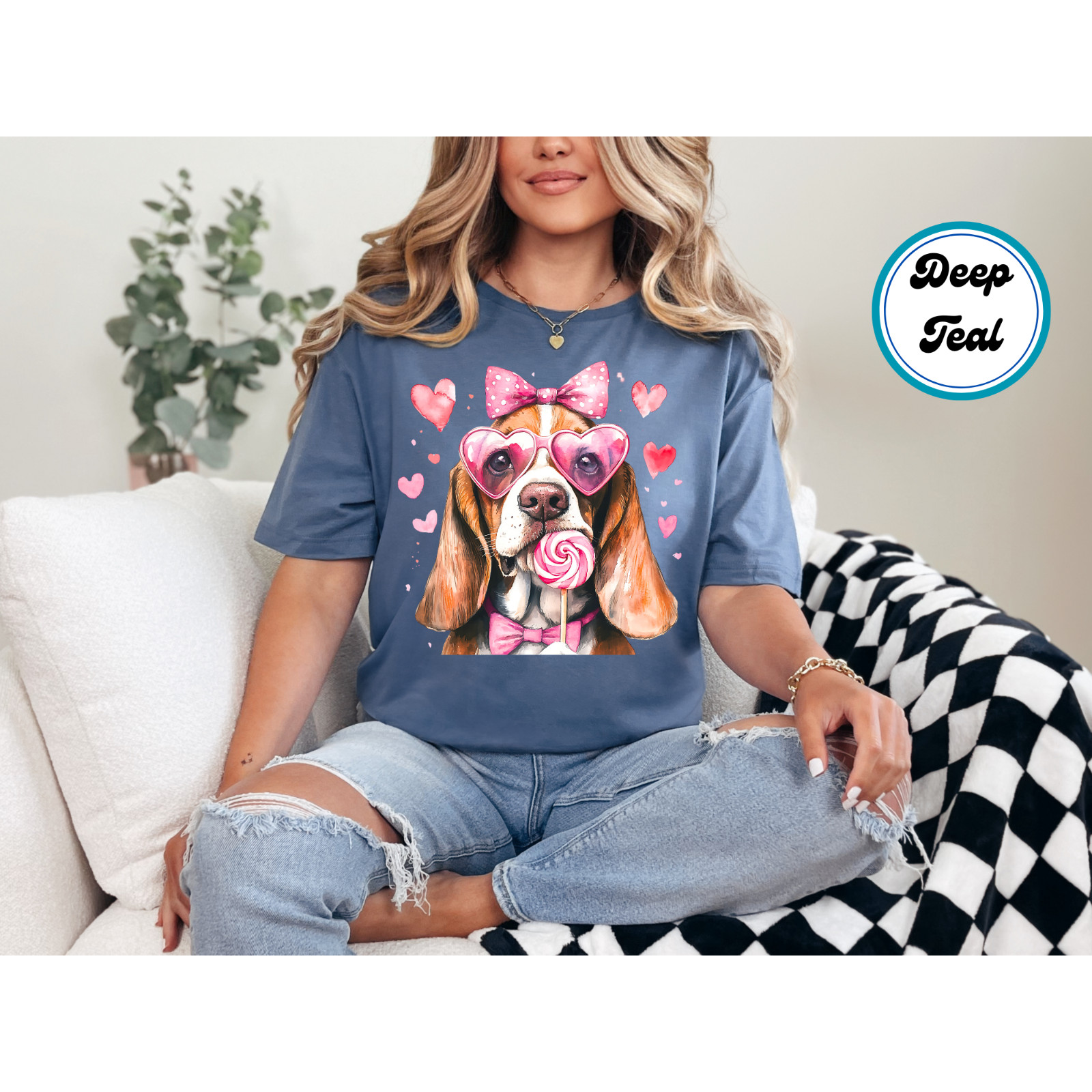Women’s Valentines Bassett Hound Oversized Print Graphic Shirt Handcrafted Shirt