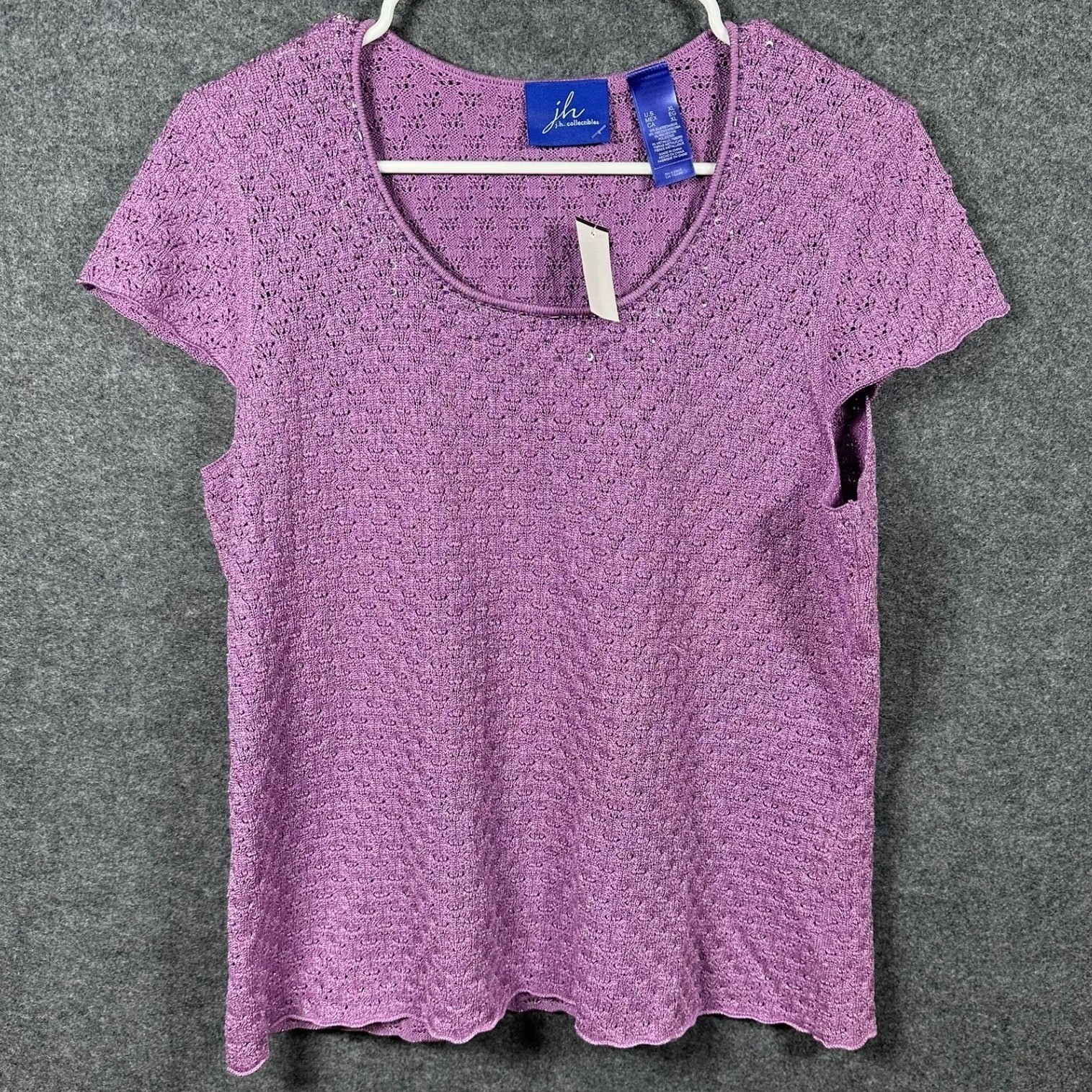 JH Collectibles Purple Silk Blend Metallic Pointelle Knit Top XL JKMU4711