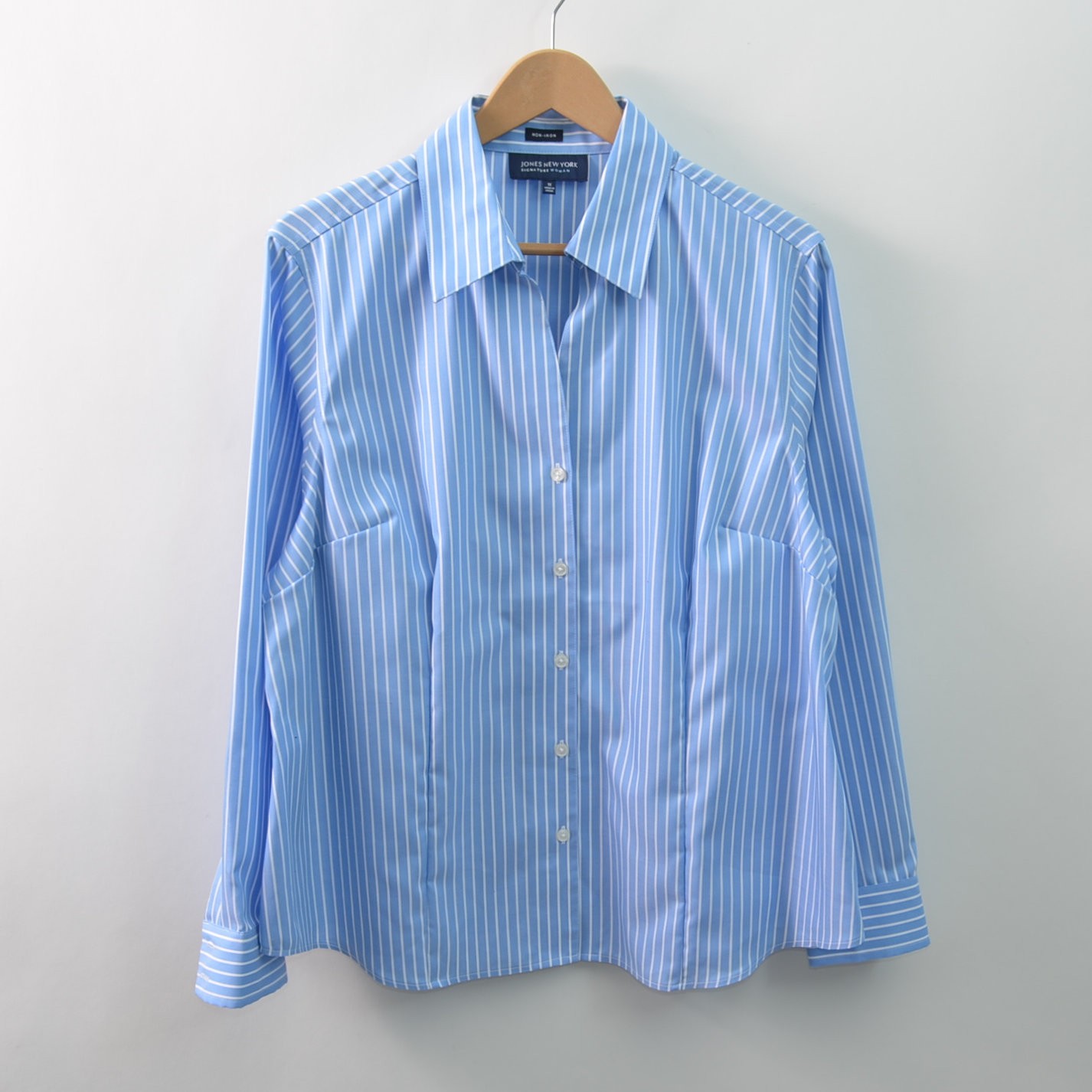 Jones New York Signature Womens 1X Non-Iron Button-Up Shirt Blue Flaw