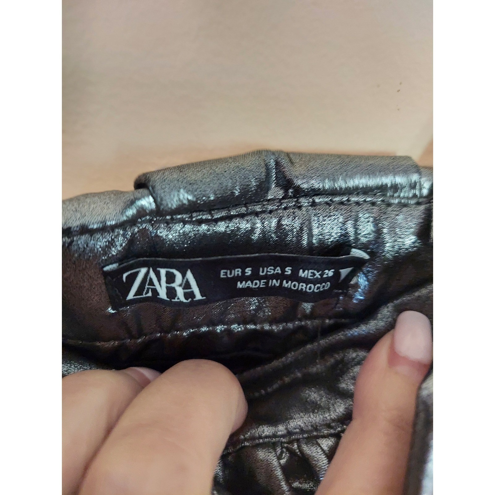 Zara Womens Top Size Small Metallic Silver Faux Leather Ruffle Spaghetti Strap
