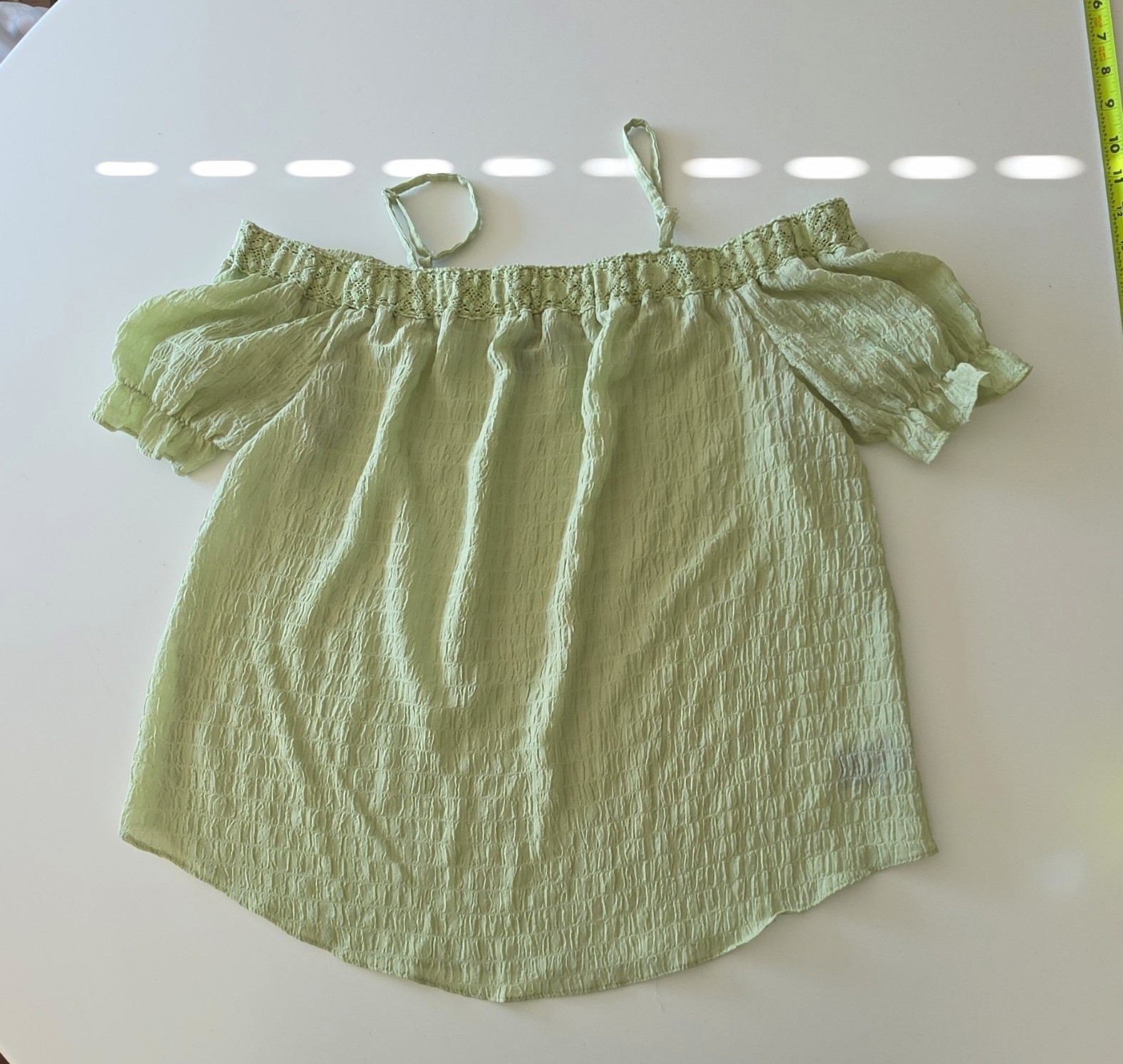 BCX L Green Gauze Like Fairy Boho Off-the-Shoulder Short Sleeve Pullover Blouse