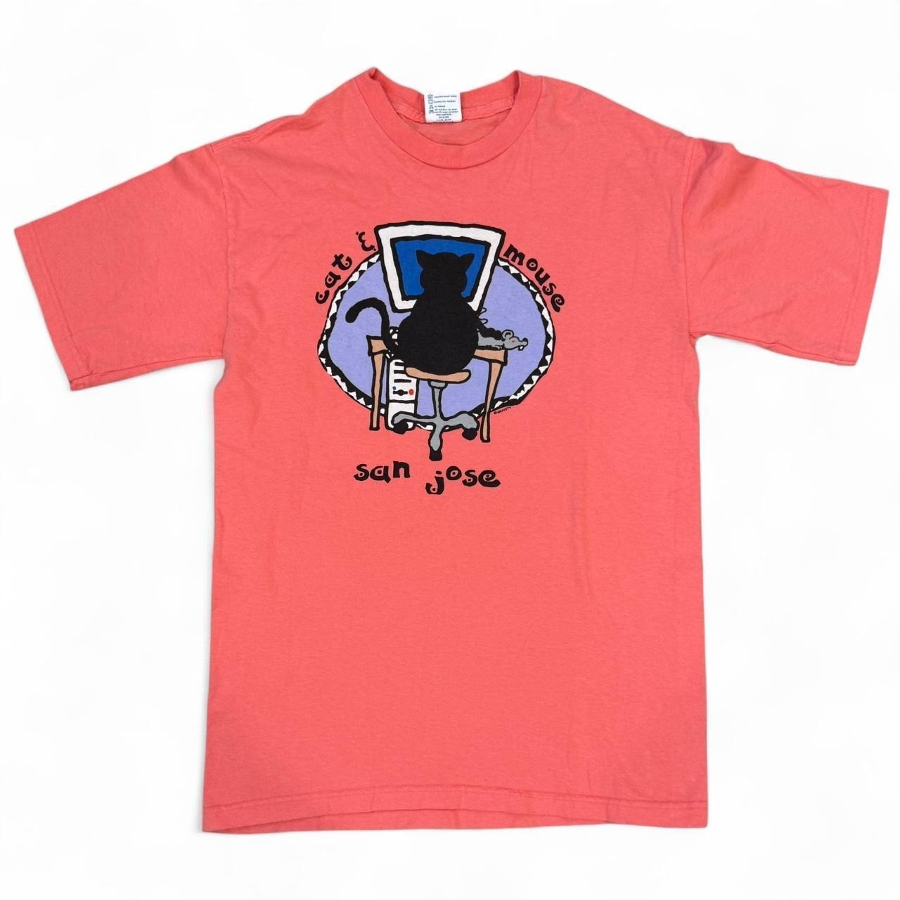 Vintage San Jose Cat And Mouse Funny Graphic Parody Tech Tee Adult Small 90s Y2K