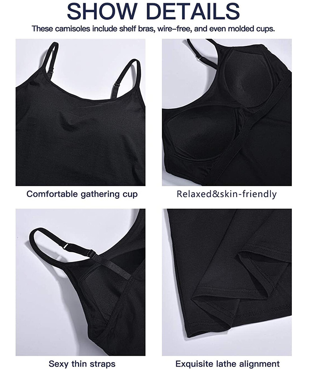 Women’s Breathable Cami Tank Top Slim Body Shaper Stretch Vest with Built in Bra