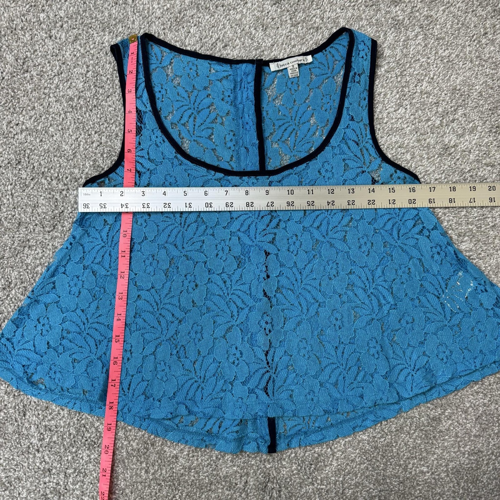 Lucca Couture Tank Womens Small Blue Lace Sheer Cropped Boho Y2K Indie Tumblr