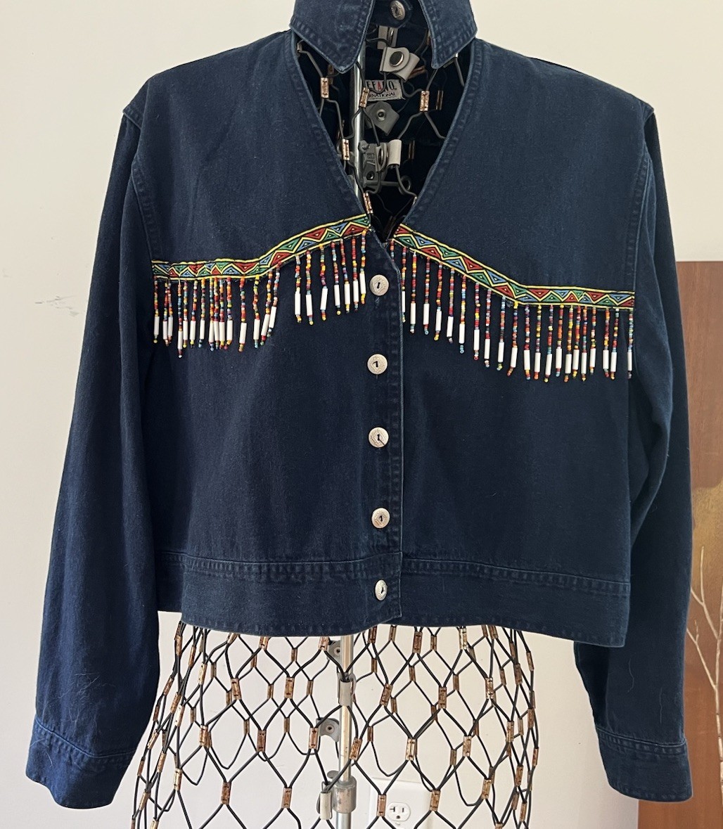 VTG 80’s Stefano International Cropped Jean Jacket Style Shirt Denim Southwest