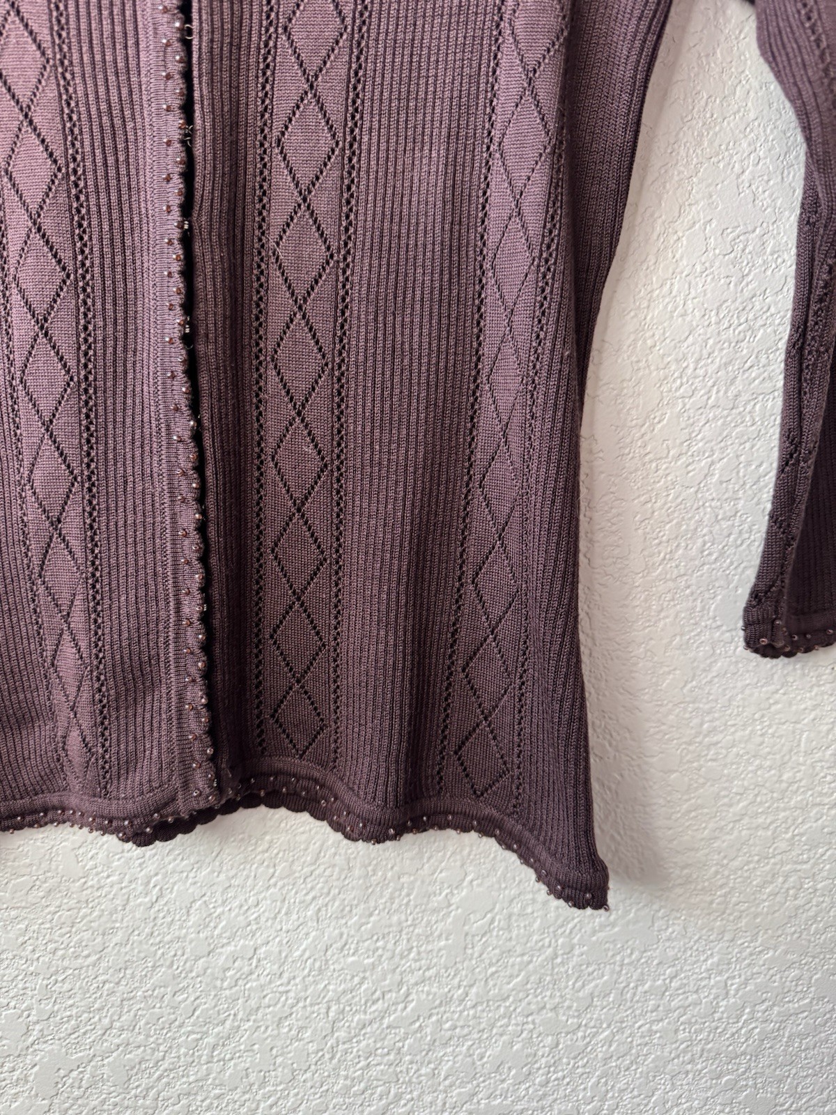 August Silk Brown Beaded Half Sleeve Cardigan, Cut Out Tags Size Medium