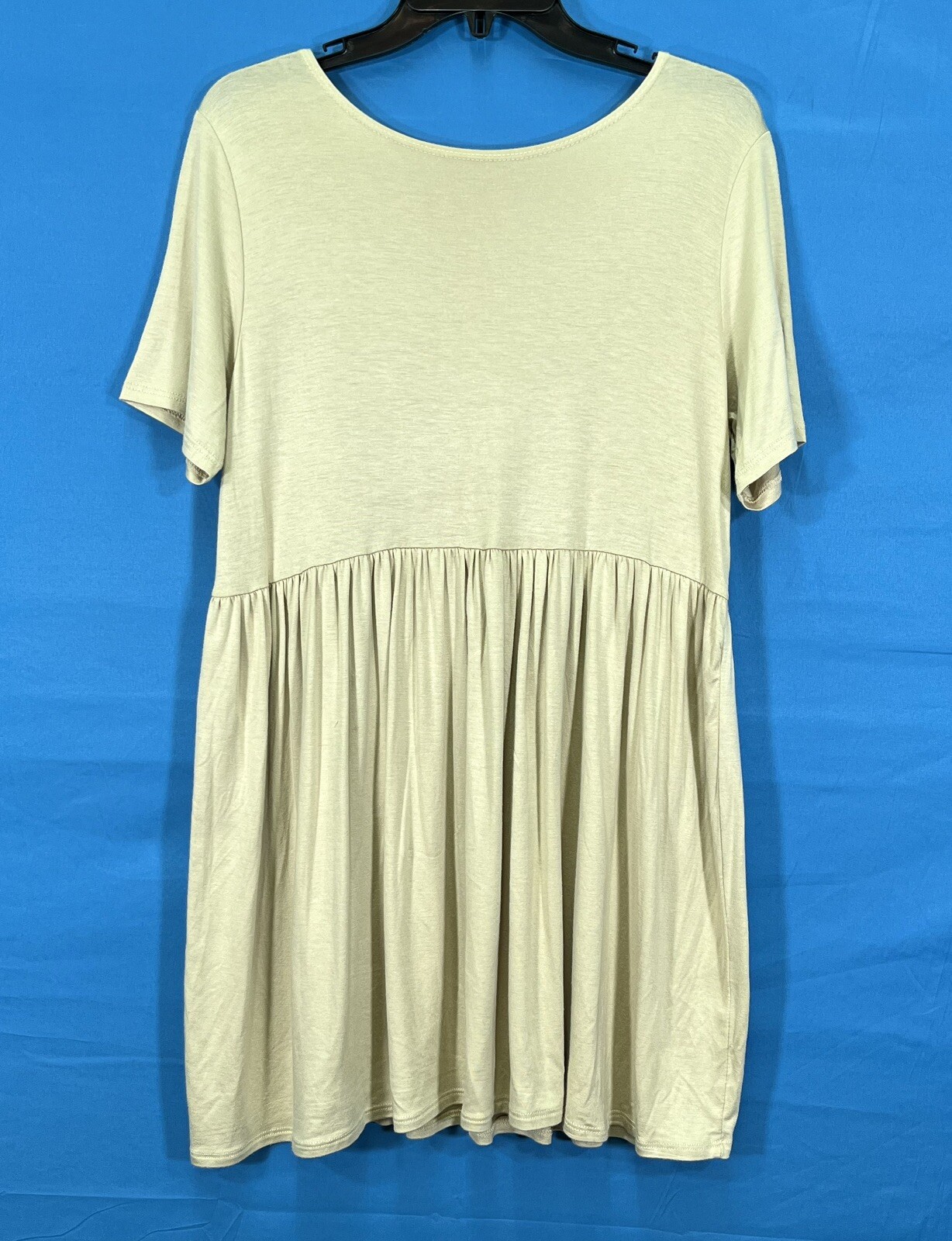 Nwt AZULES Beige SOFT KNIT Short Sleeve PULLOVER Empire MINI DRESS/TUNIC TOP S