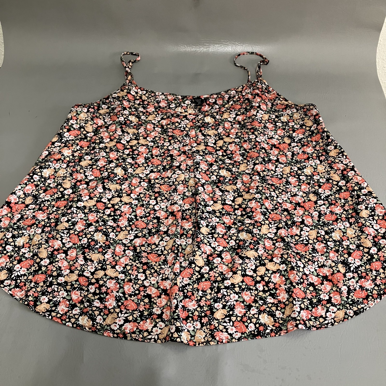 Shein Curve 2XL Floral Cami Tank Top Adjustable Strap Black Boho Lightweight