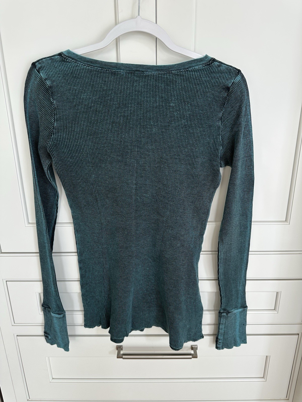 Y2k Waffle Knit Thermal Love Graphic Hippie Fairy Grunge Deep V Thumb Holes sz S