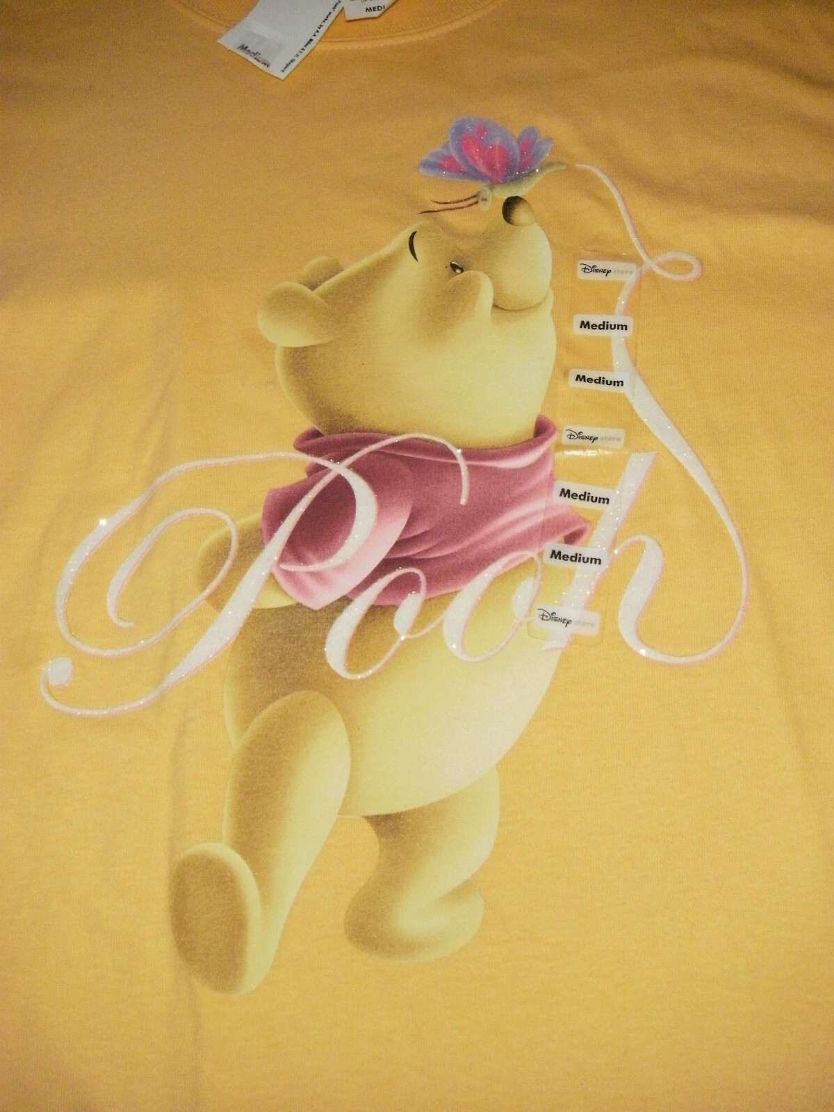 Disney Store POOH Vintage T-Shirt Women Medium Light Orange Crew Short Sleeve