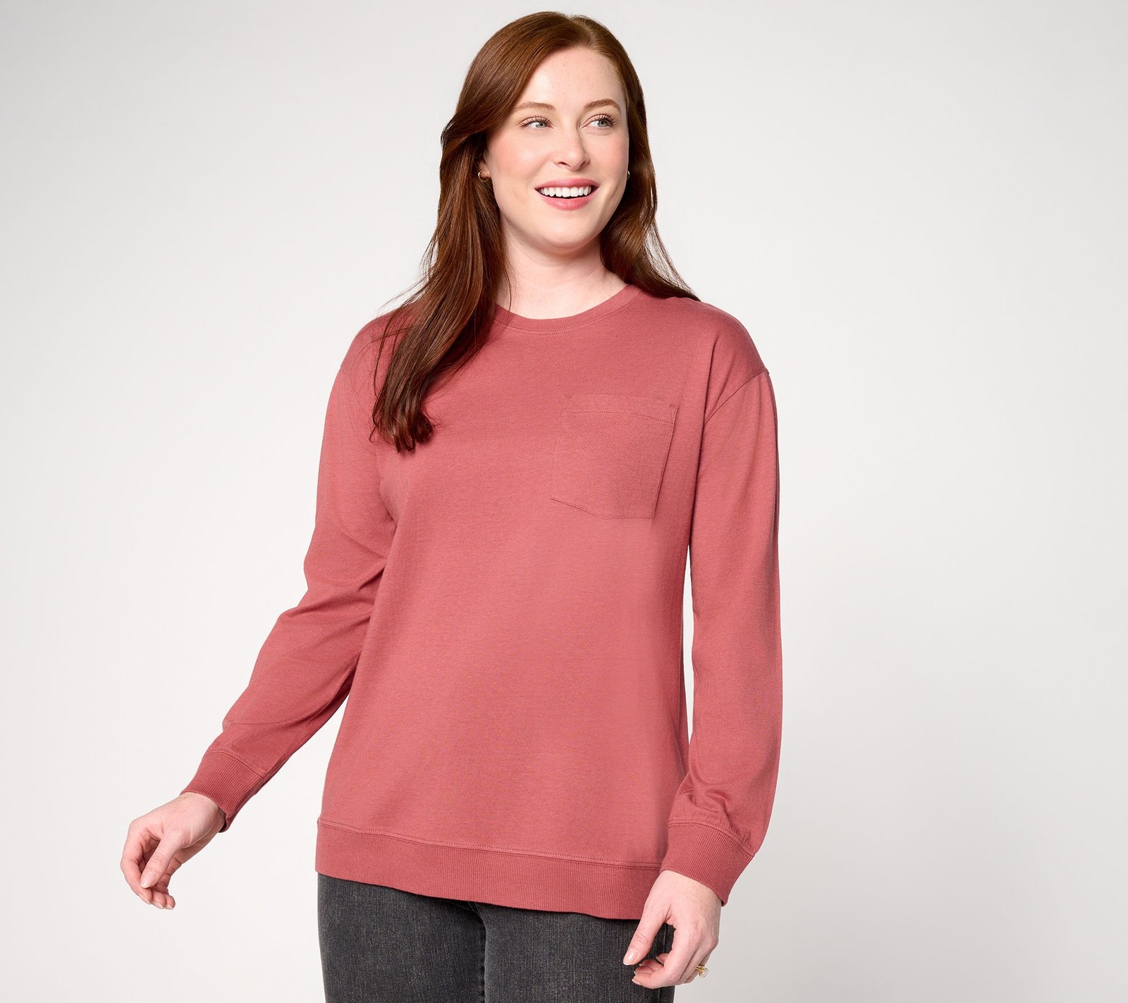 LOGO by Lori Goldstein Principles Patch Pocket Long Sleeve Top Apple Butter XXS