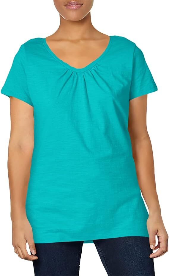 Hanes Shirred V-Neck Shirt Tee Women’s Slub Jersey Light Cotton soft Pre Shrunk