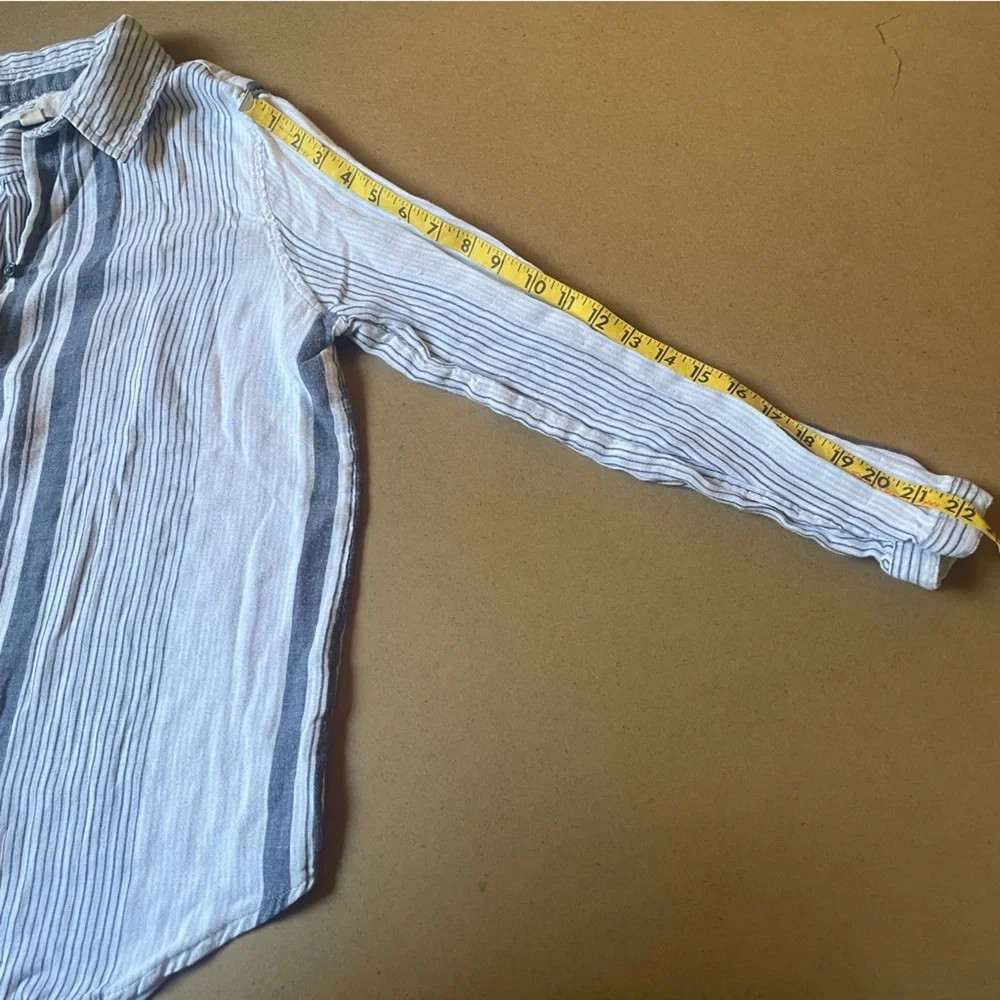 Thread & Supply Striped Collared Long Sleeve Button Down​ Lyocell Blouse Medium