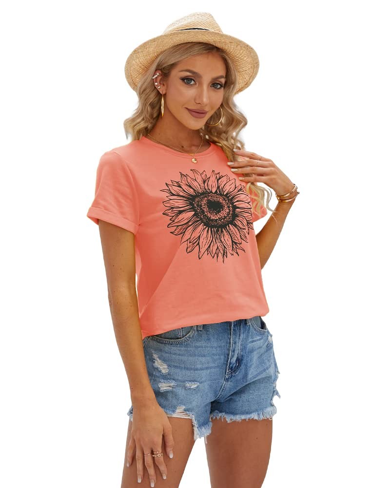 Cicy Bell Women’s T Shirts Short Sleeve Tees Sunflower Graphic Large, Orange