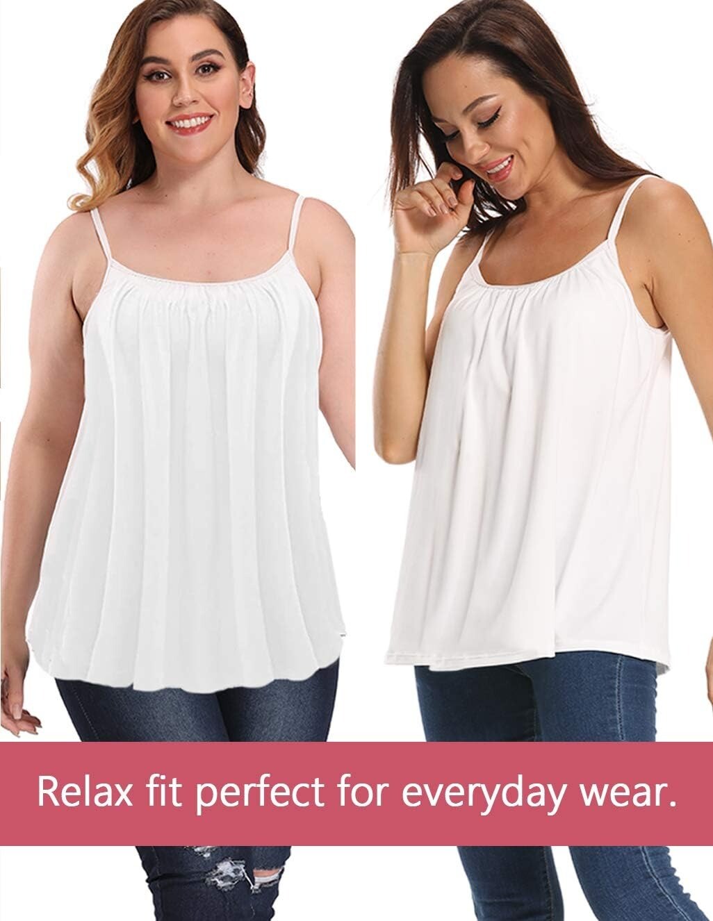 Womens Summer Camisole with Built in Bra Flowy Tank Top Loose Fit Padded Cami