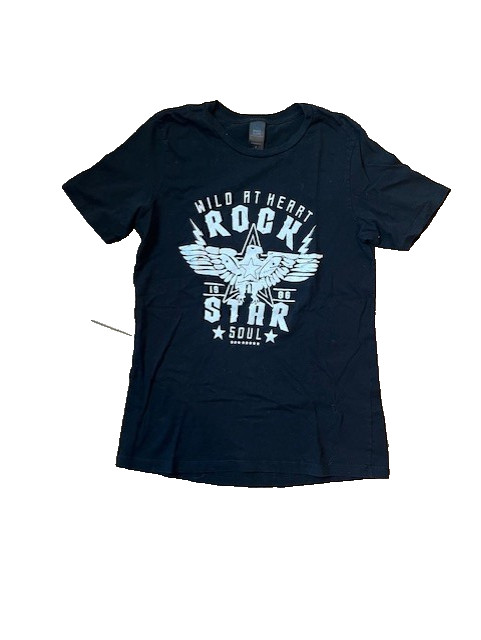 Sweet Claire “Wild at Heart Rock Star” Black Graphic Tee Women’s Size S