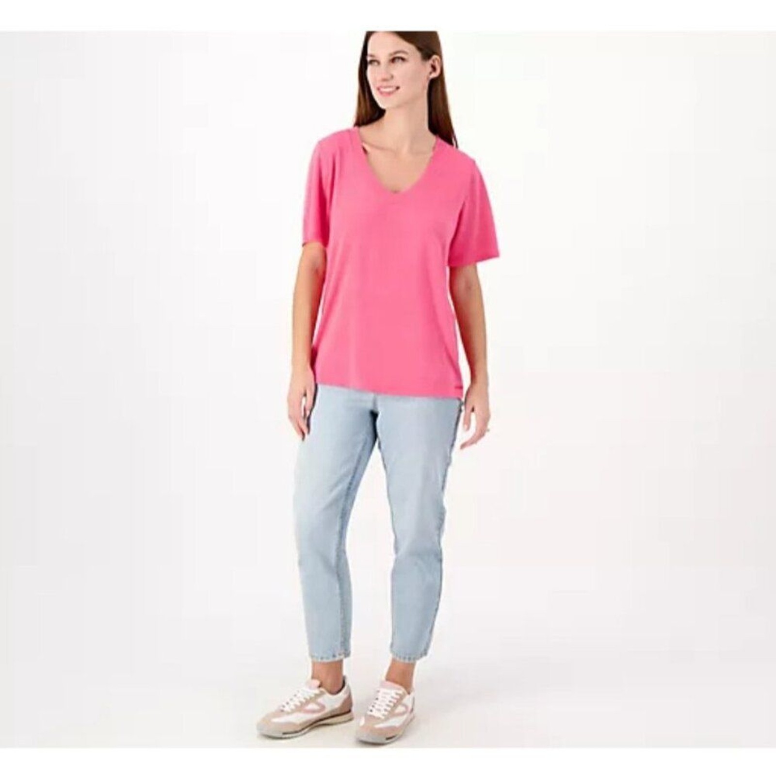 Peace Love World Women Top Sz M Mia V-Neck Knit Tee Summer Ivory A596121