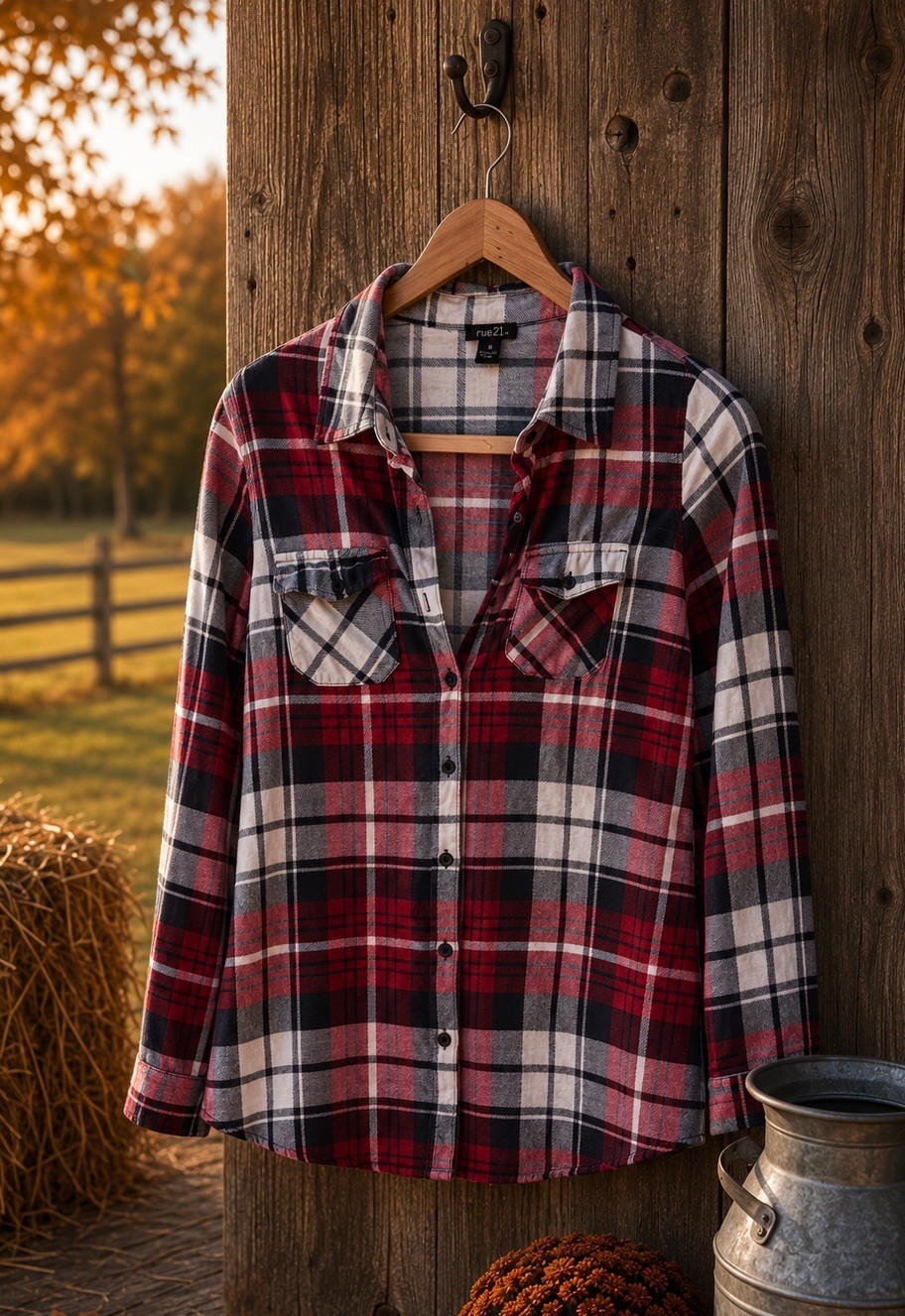 Rue21 Women’s XL Red Black Plaid Button Front Flannel Shirt Long Sleeve