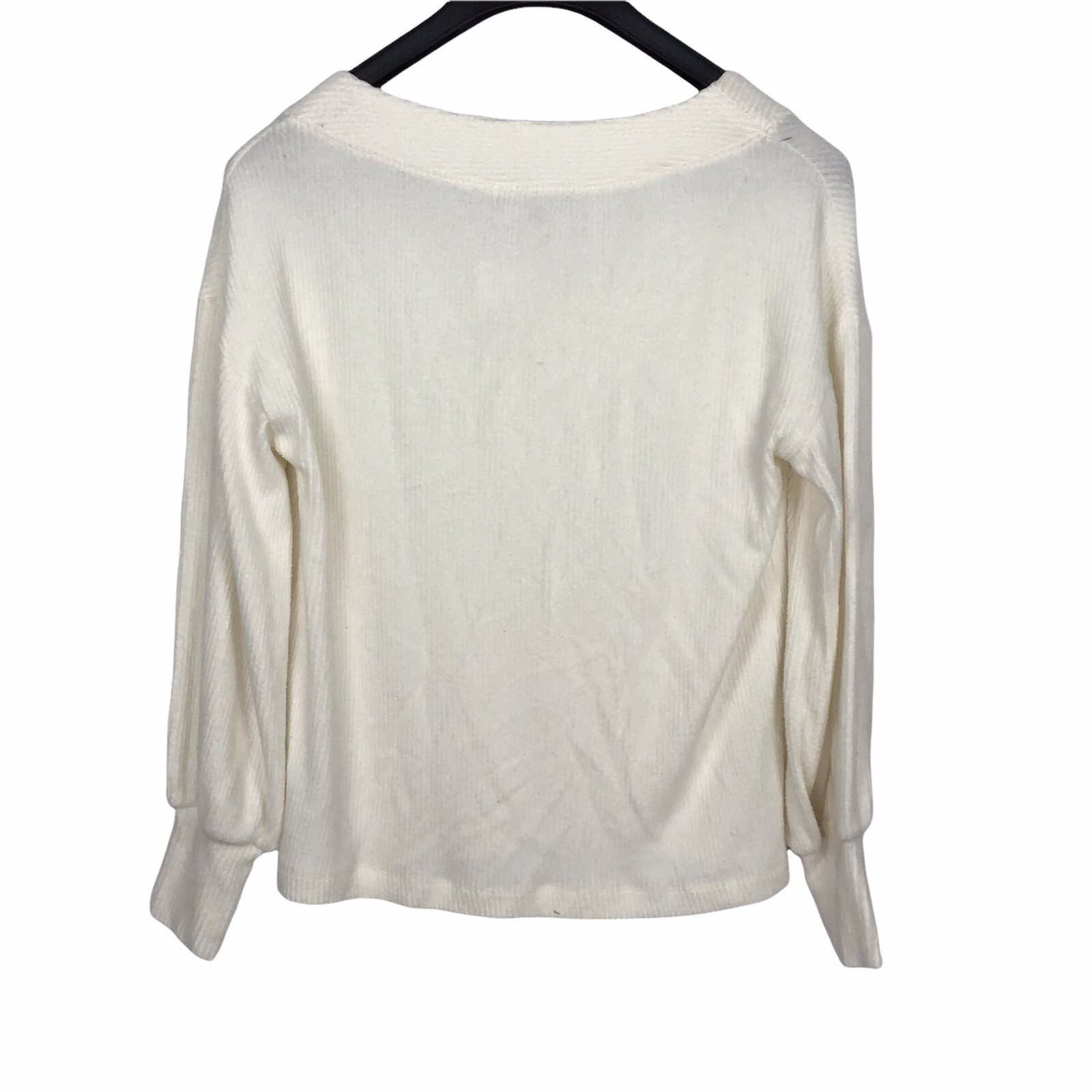 Gibsonlook Ivory Fleece Blouson Long Sleeve Top V-Neck Soft Cozy Womens Small S