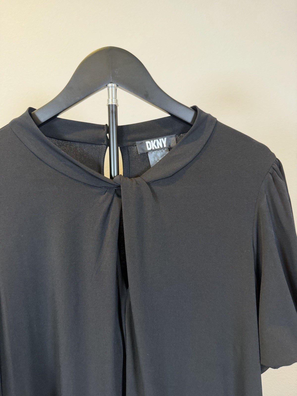 DKNY Women’s XL Black Blouse Twist Tie Front Short Sleeve Work Top